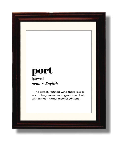 Port - Fortified Dessert Wine - Beveled Frame bar dictionary wall art
