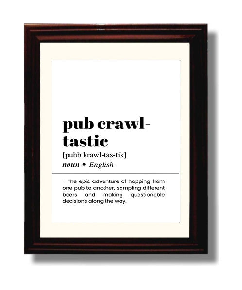 Pub Crawl-Tastic - Beer Adventure - Beveled Frame bar dictionary wall art