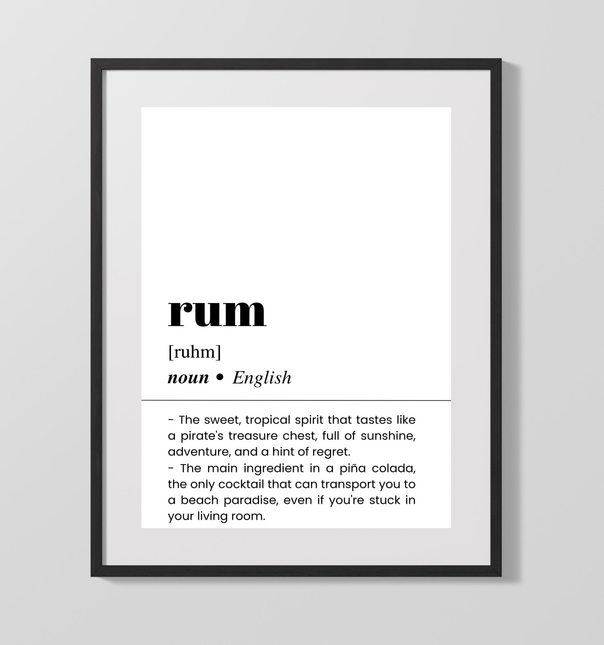 Rum - Tropical Pirate Spirit - Gallery Frame bar dictionary wall art