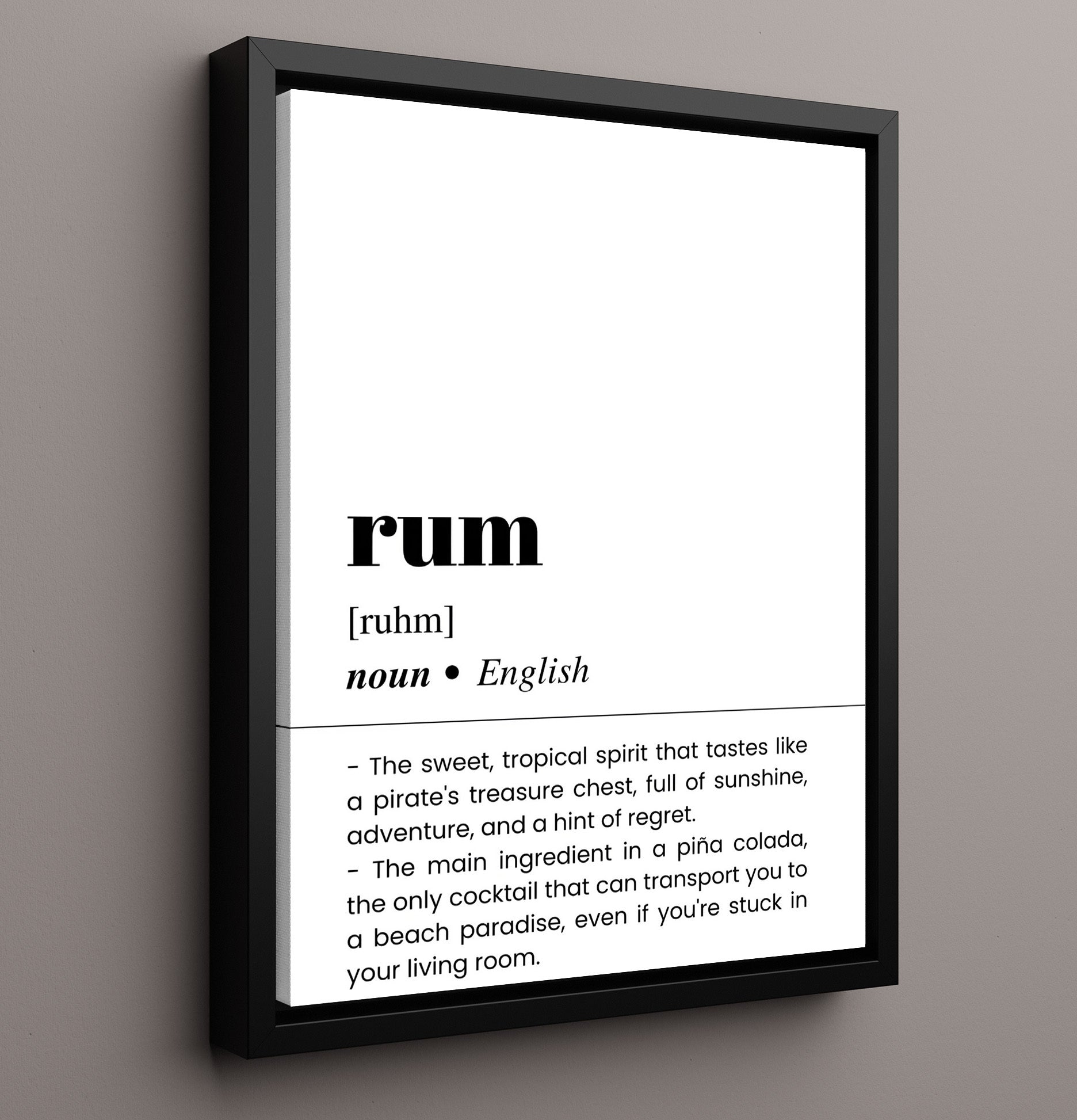Rum - Tropical Pirate Spirit - Framed Canvas bar dictionary wall art