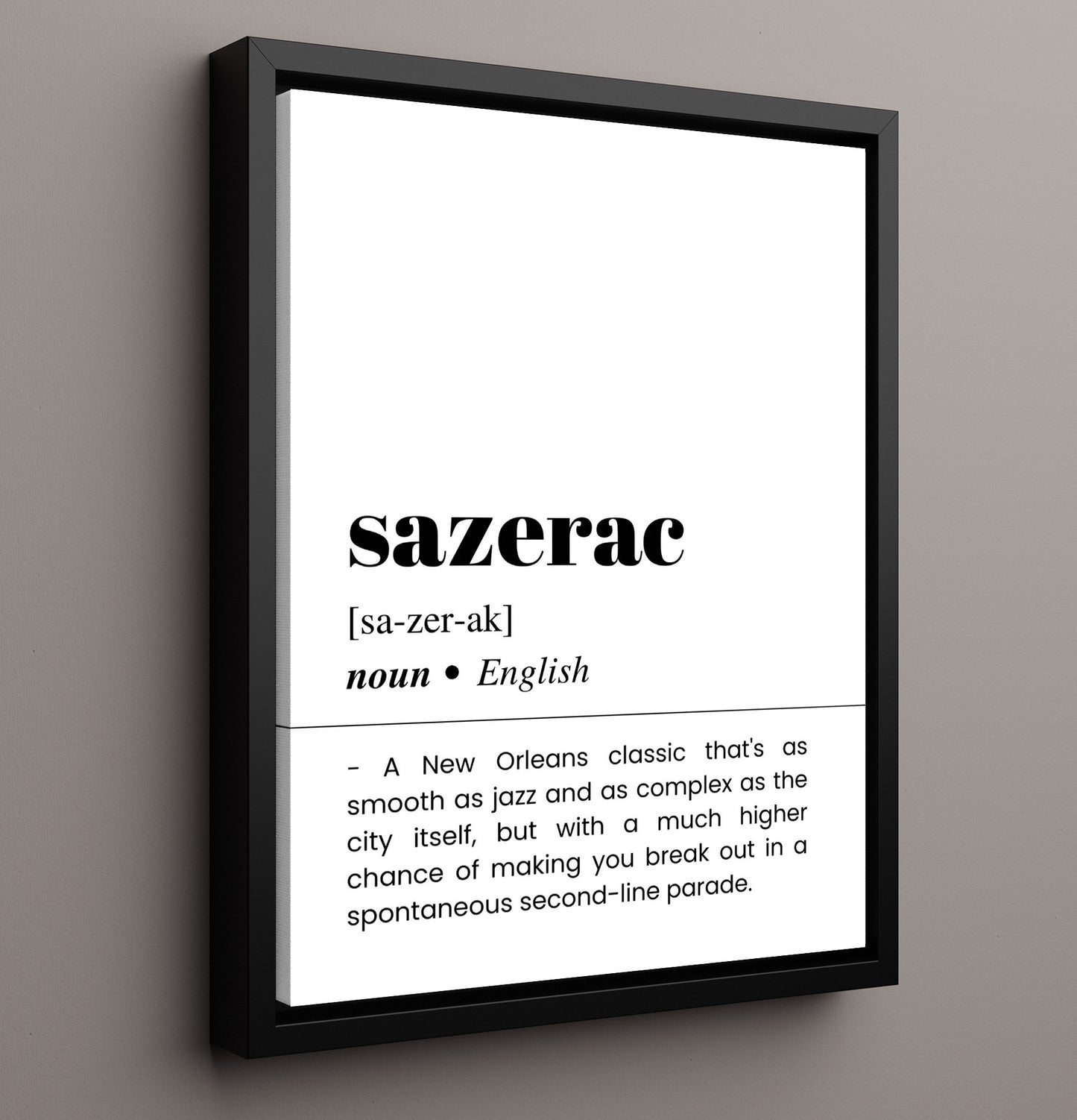 Sazerac - New Orleans Classic - Framed Canvas bar dictionary wall art