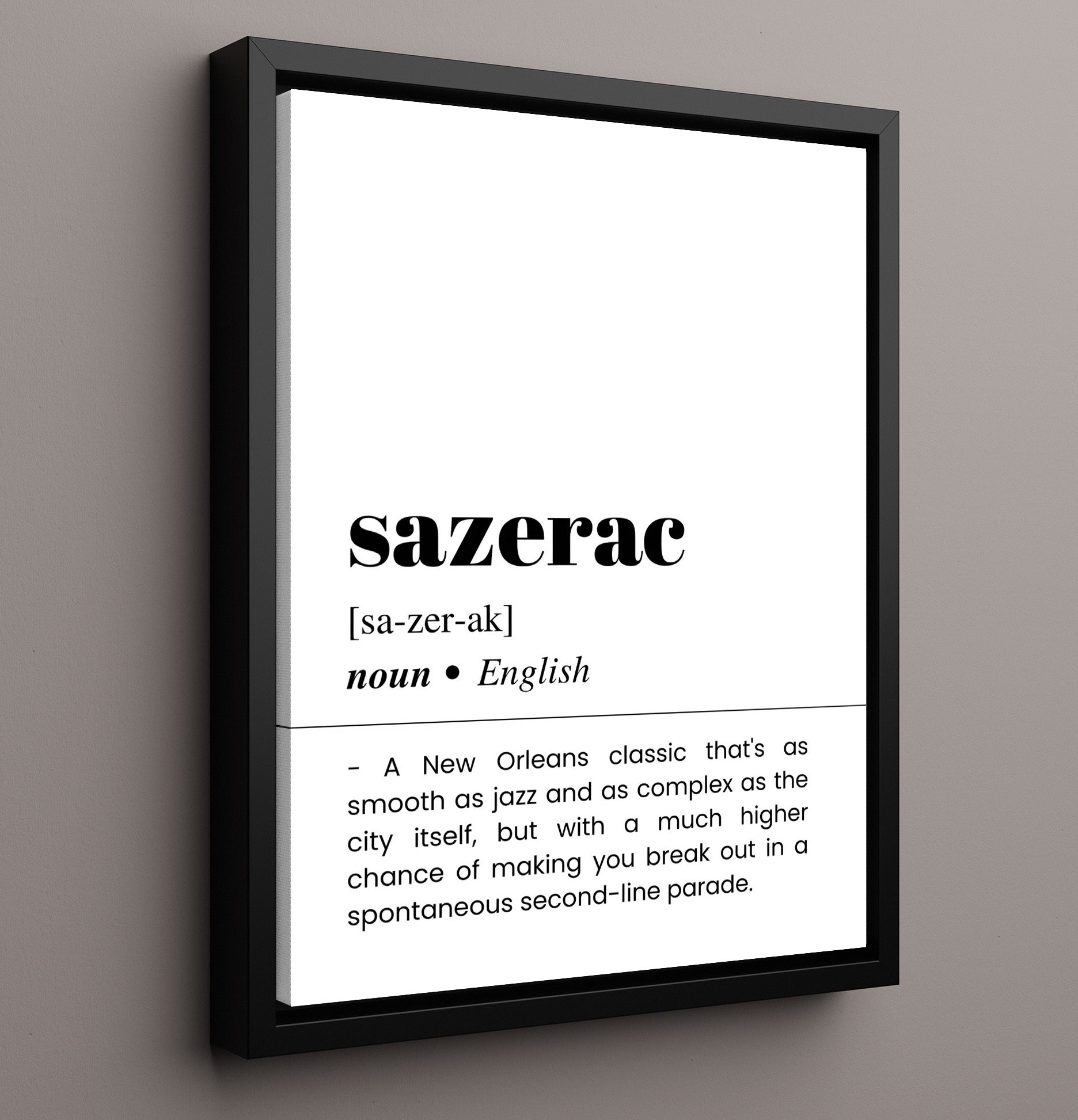 Sazerac - New Orleans Classic - Framed Canvas bar dictionary wall art