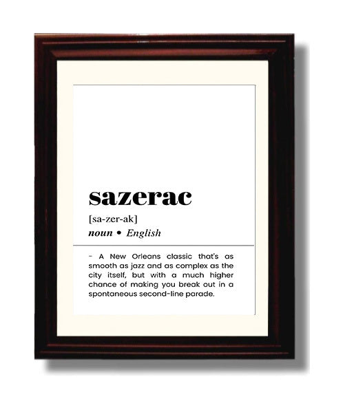 Sazerac - New Orleans Classic - Beveled Frame bar dictionary wall art