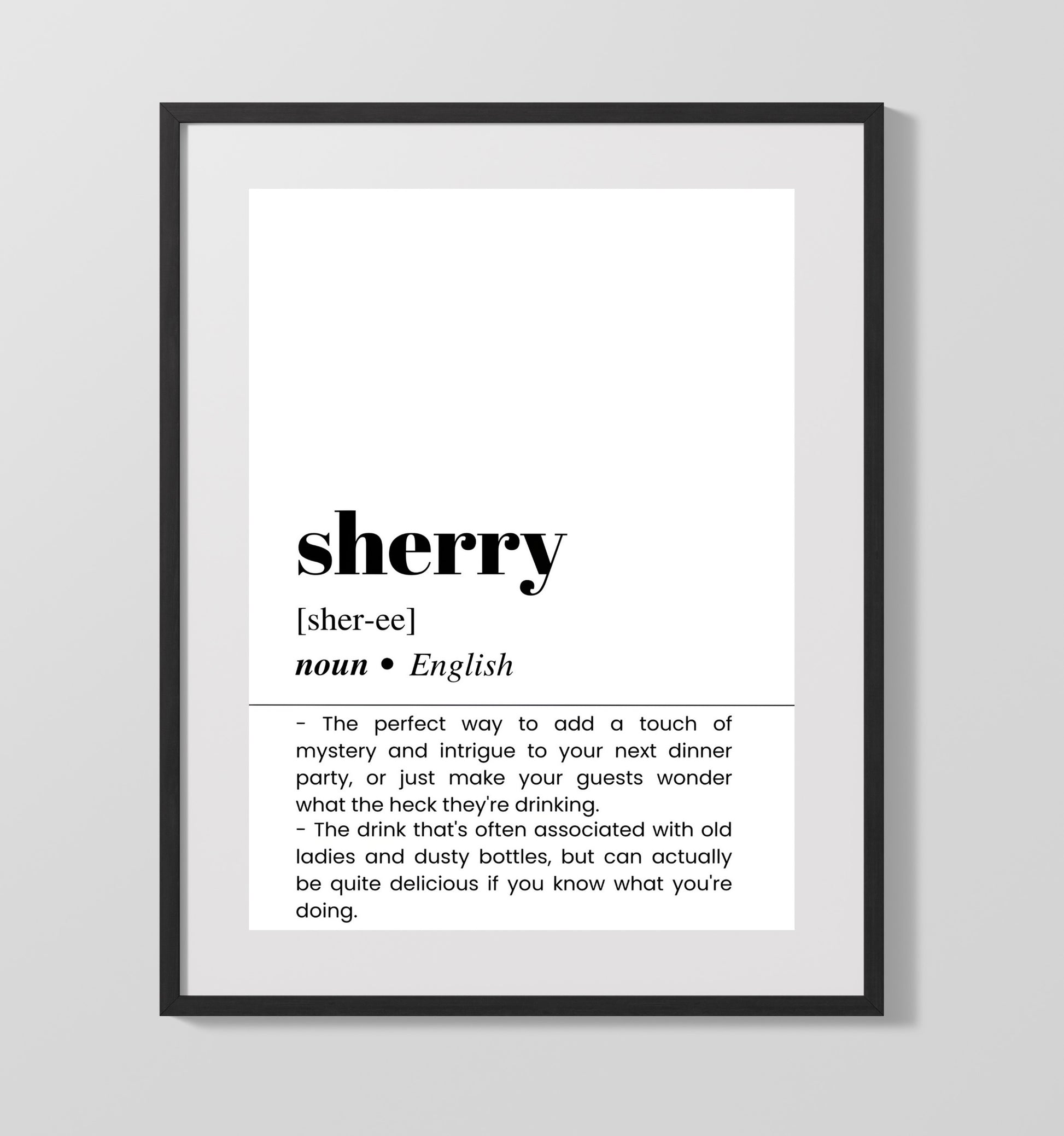 Sherry - Dinner Party Mystery - Gallery Frame bar dictionary wall art