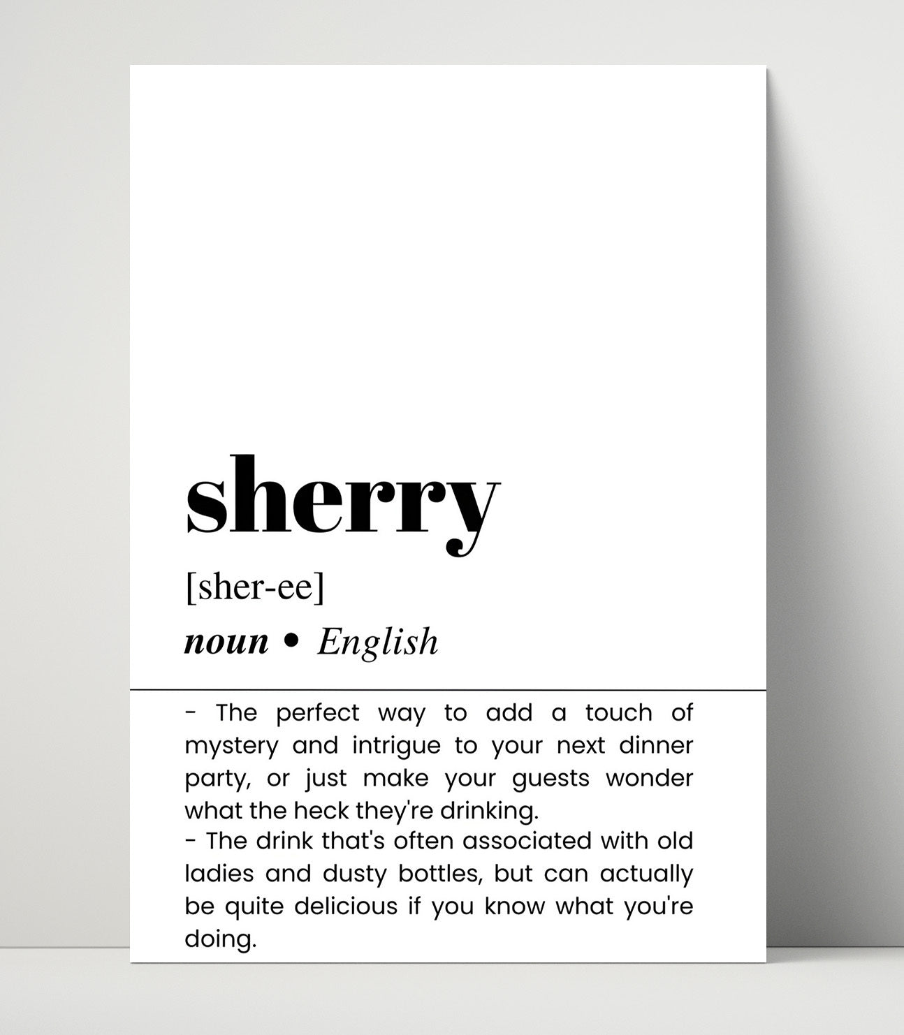 Sherry - Dinner Party Mystery - Unframed Print bar dictionary wall art