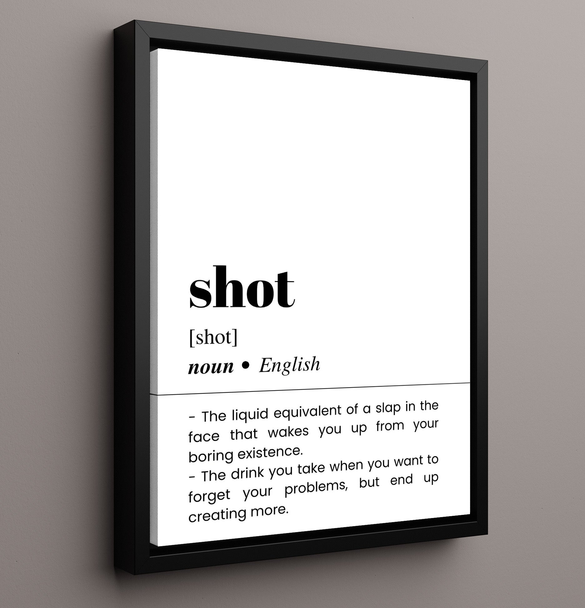 Shot - Liquor Serving - Framed Canvas bar dictionary wall art