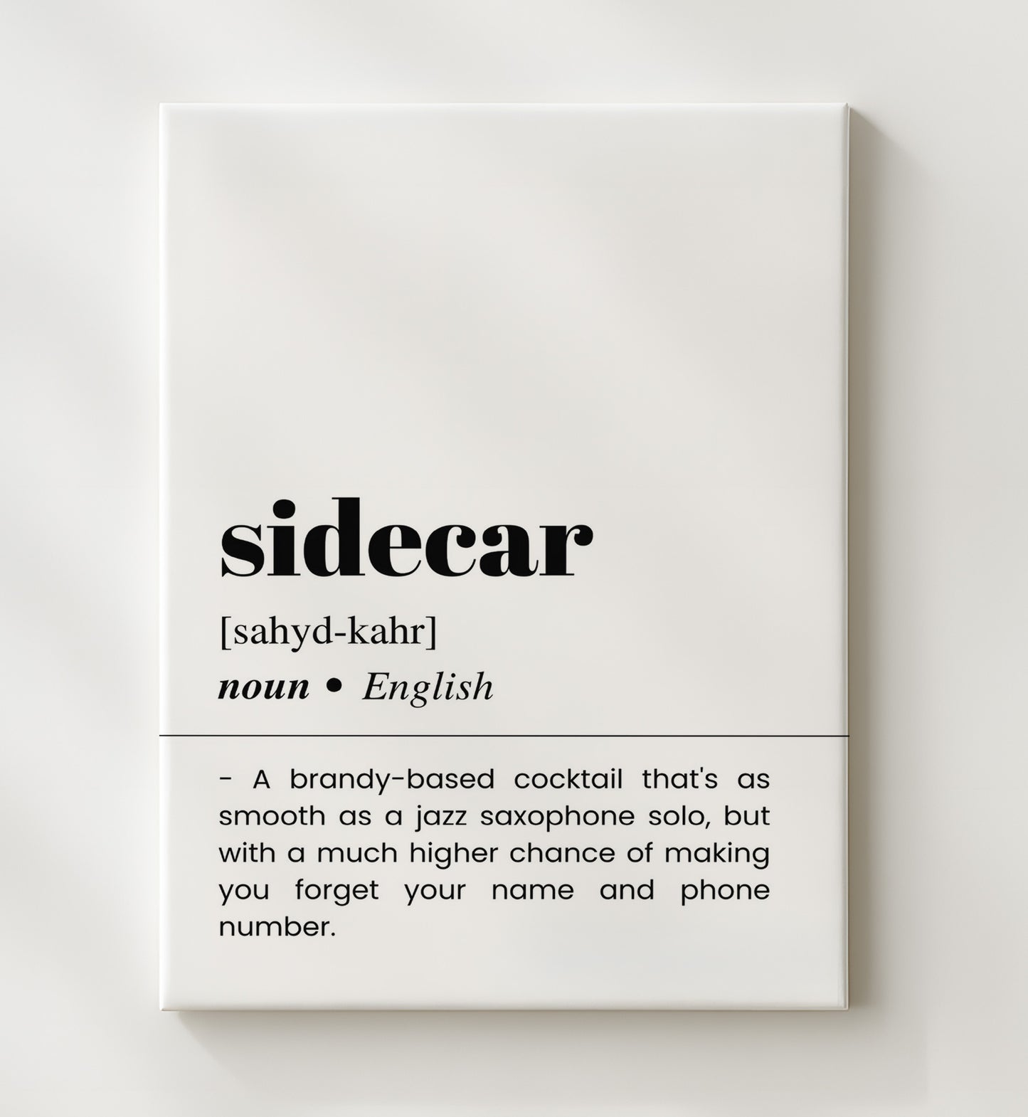 Sidecar - Brandy Cocktail Classic - Canvas bar dictionary wall art