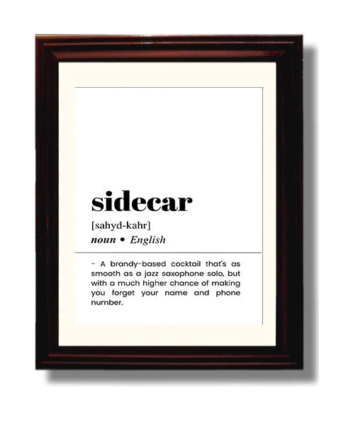Sidecar - Brandy Cocktail Classic - Beveled Frame bar dictionary wall art