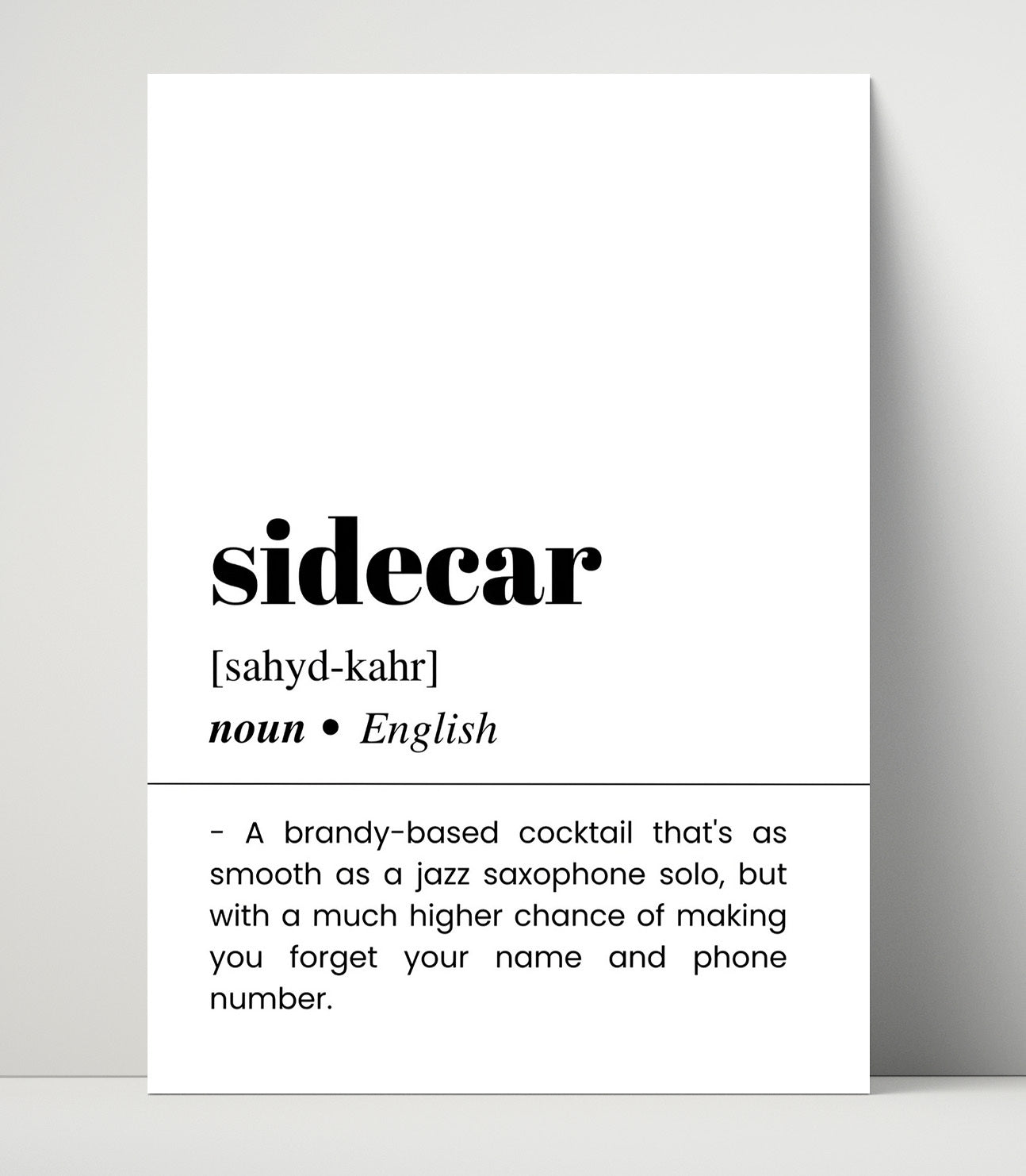 Sidecar - Brandy Cocktail Classic - Unframed Print bar dictionary wall art
