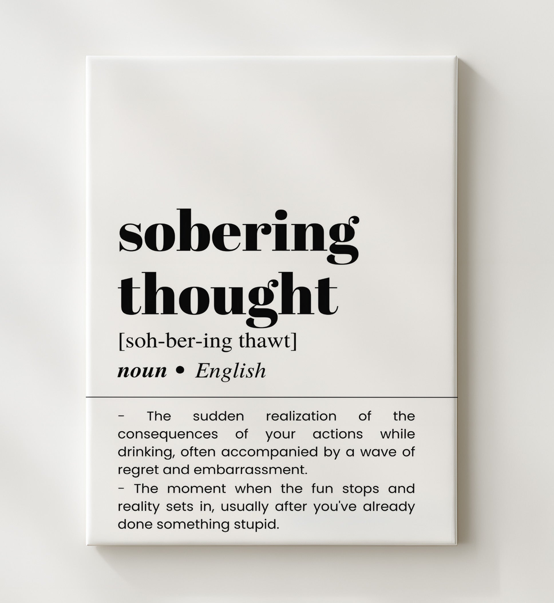 Sobering Thought - Morning-After Realization - Canvas bar dictionary wall art
