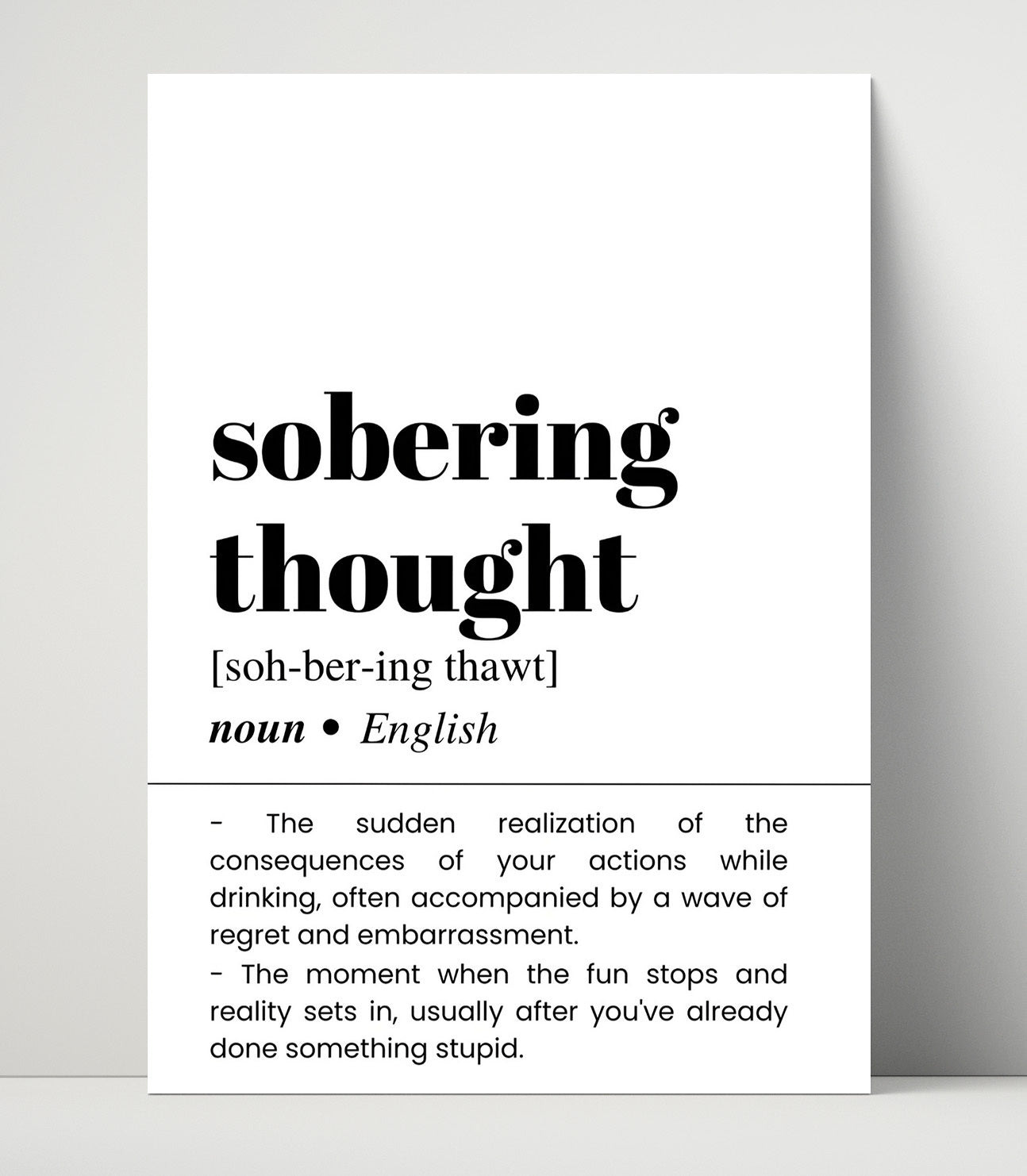 Sobering Thought - Morning-After Realization - Unframed Print bar dictionary wall art