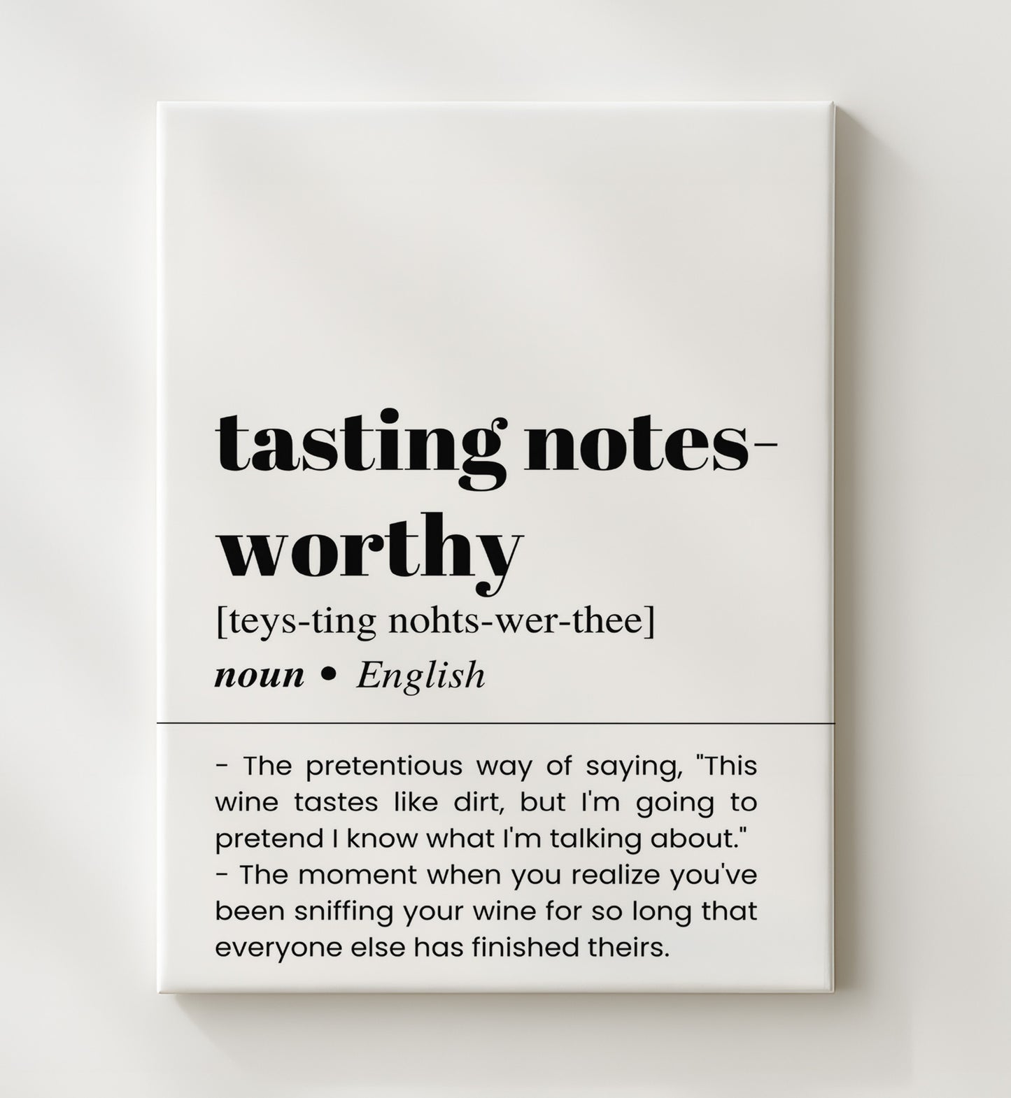 Tasting Notes - Worthy Wine Humor - Canvas bar dictionary wall art