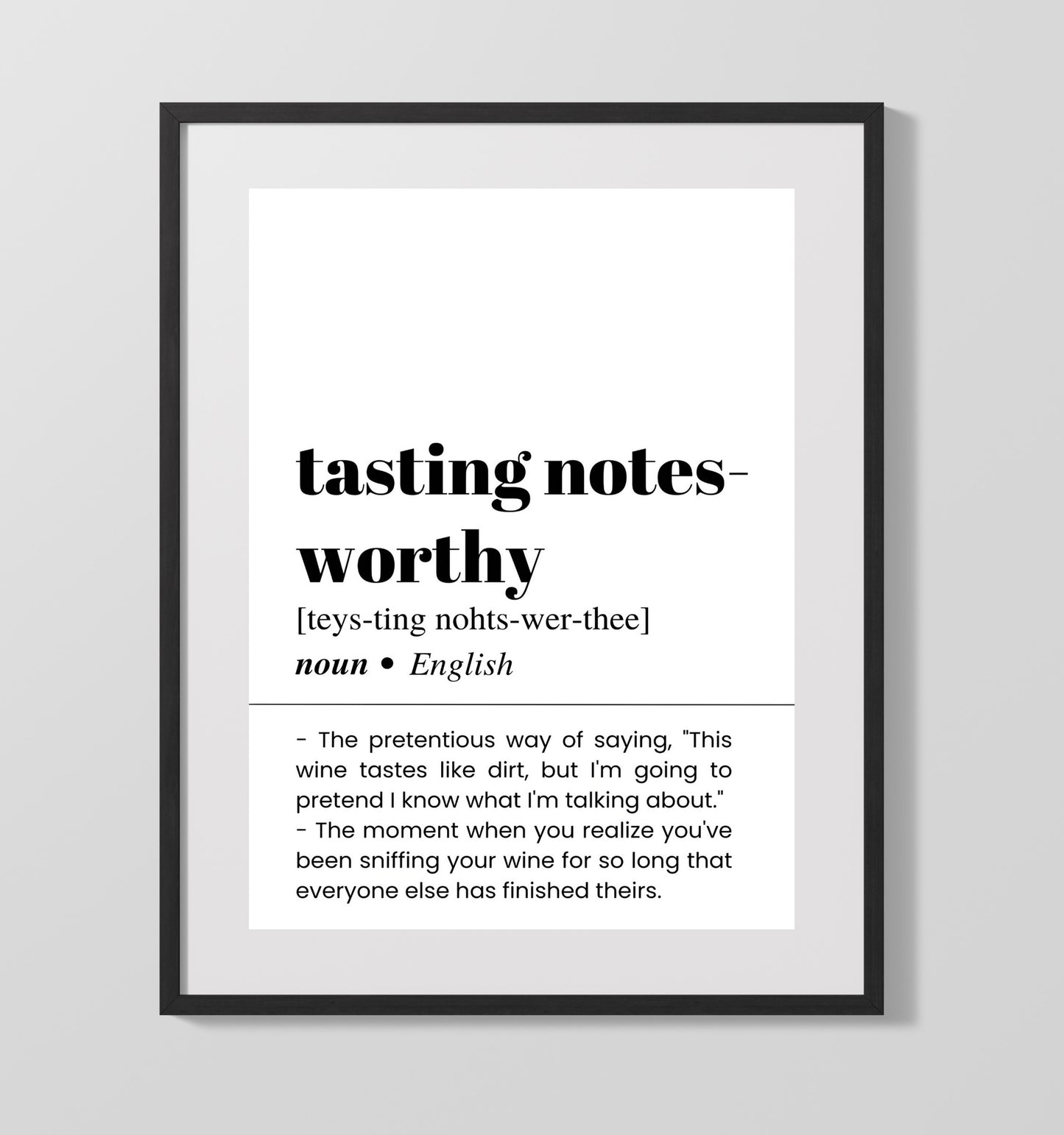 Tasting Notes - Worthy Wine Humor - Gallery Frame bar dictionary wall art