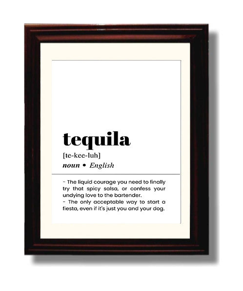 Tequila - Liquid Courage - Beveled Frame bar dictionary wall art