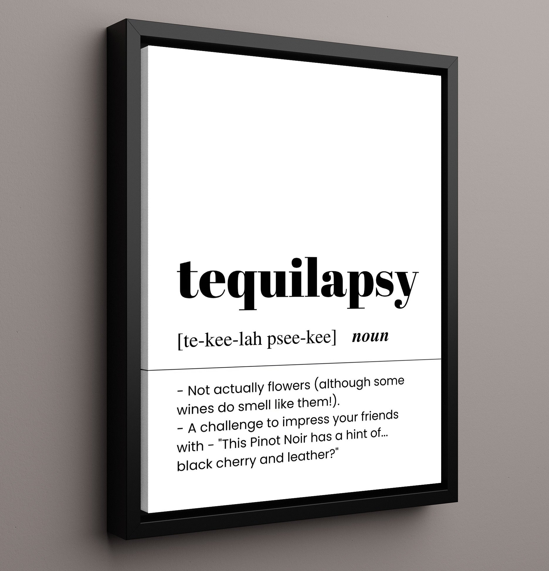 Tequilapsy - Pretentious Wine Tasting Notes - Framed Canvas bar dictionary wall art