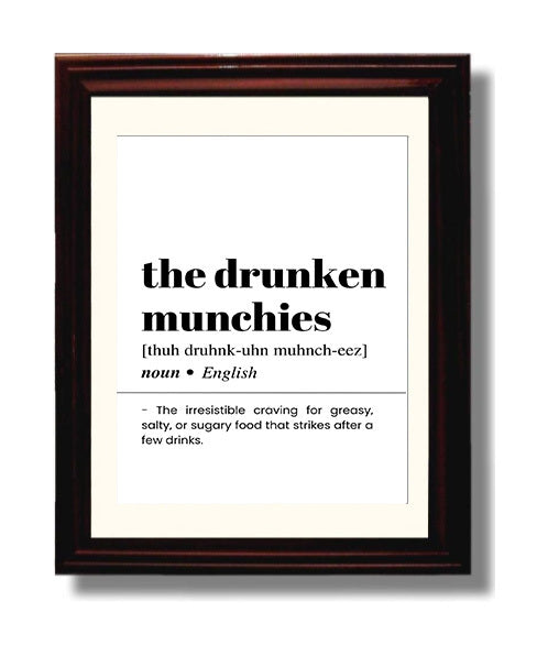 The Drunken Munchies - Late-Night Cravings - Beveled Frame bar dictionary wall art
