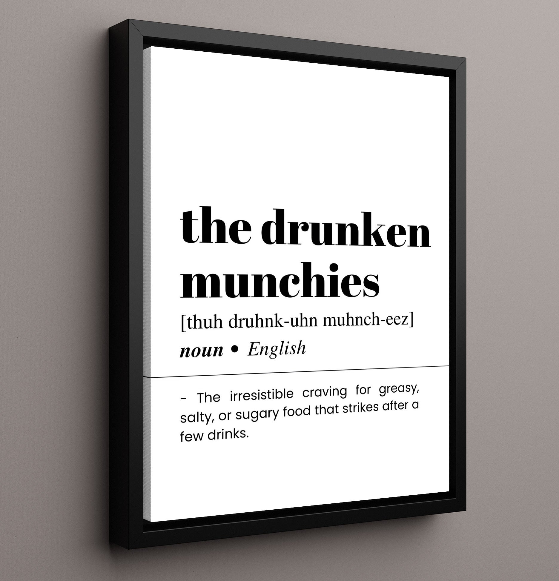 The Drunken Munchies - Late-Night Cravings - Framed Canvas bar dictionary wall art