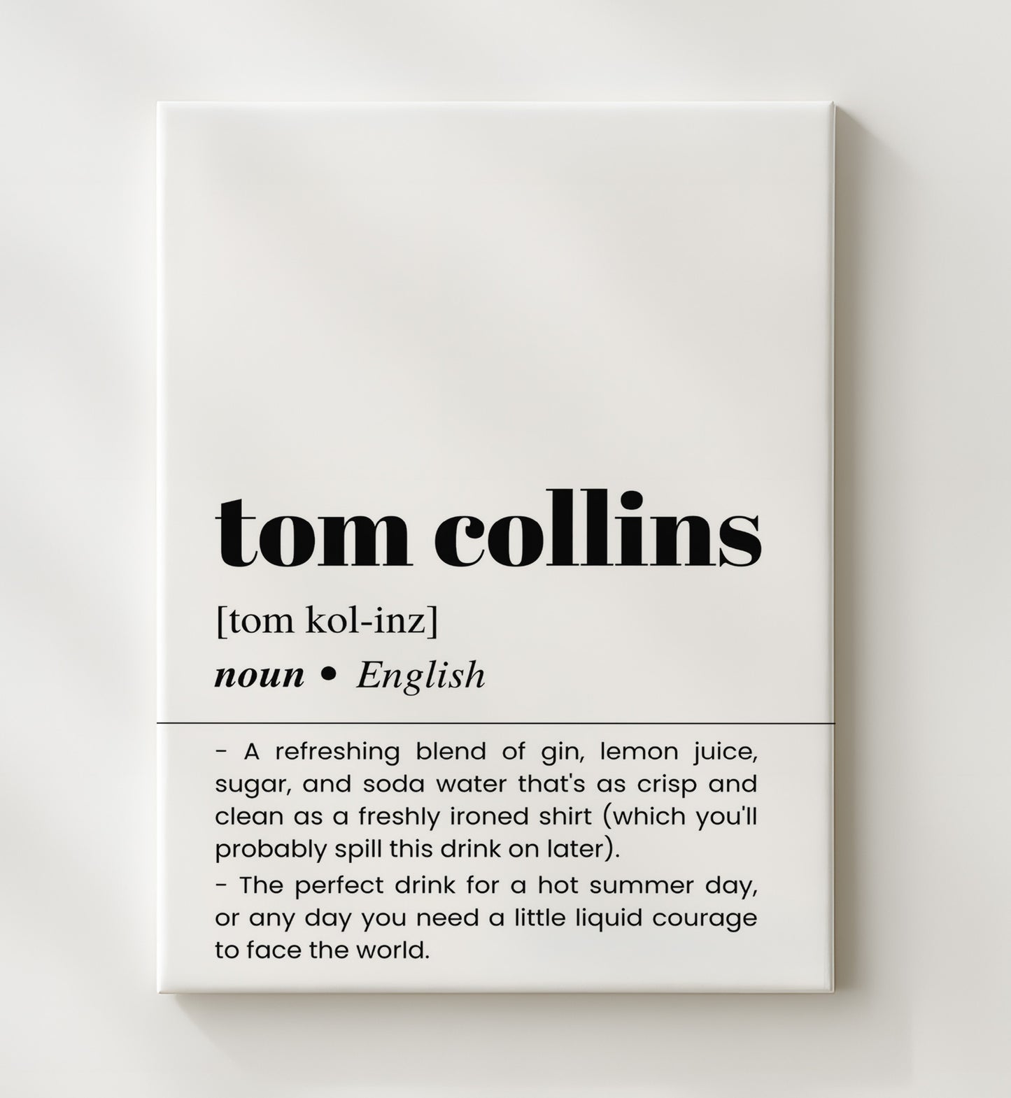 Tom Collins - Gin Cocktail Classic - Canvas bar dictionary wall art