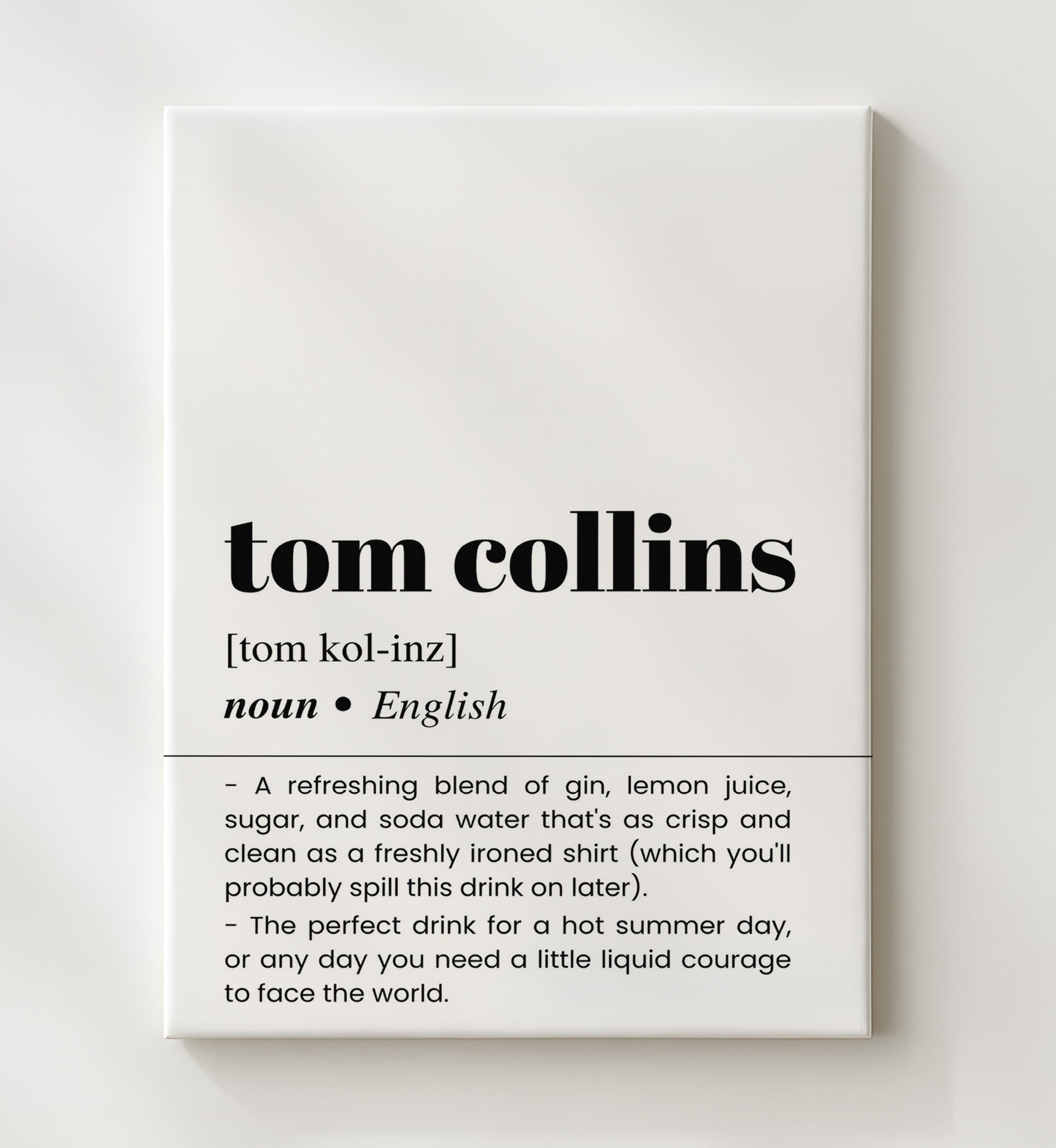 Tom Collins - Gin Cocktail Classic - Canvas bar dictionary wall art