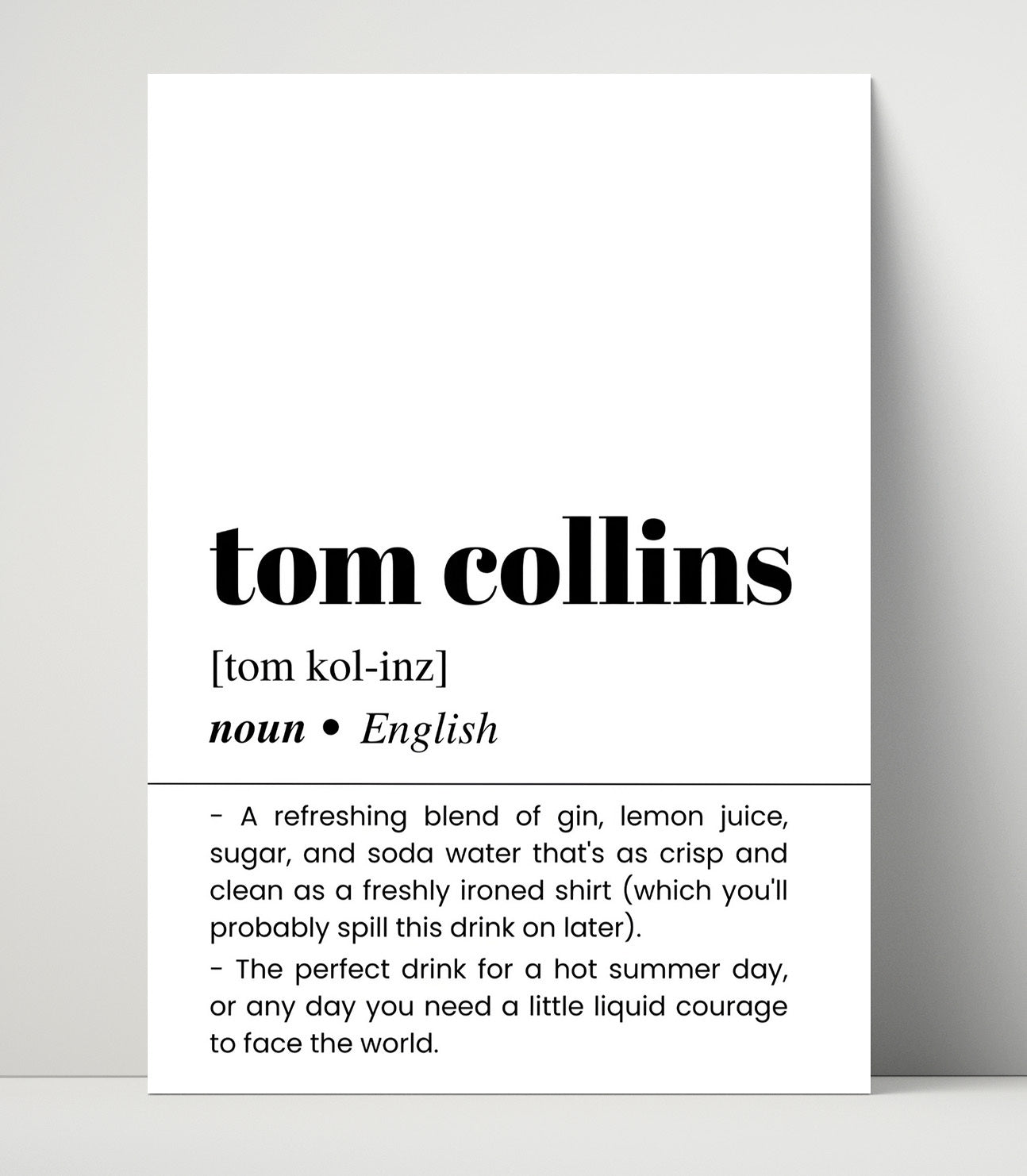 Tom Collins - Gin Cocktail Classic - Unframed Print bar dictionary wall art