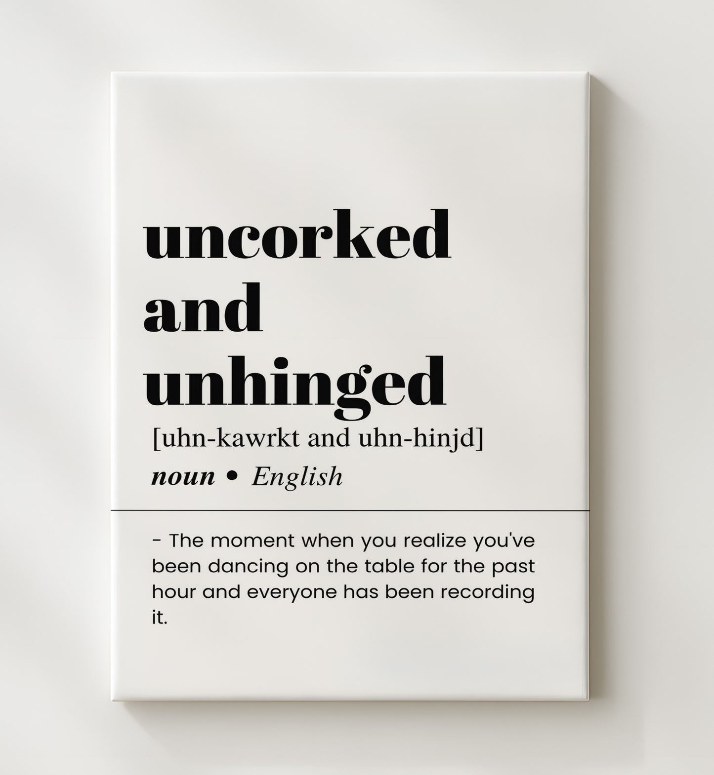 Uncorked and Unhinged - Wine Humor - Canvas bar dictionary wall art