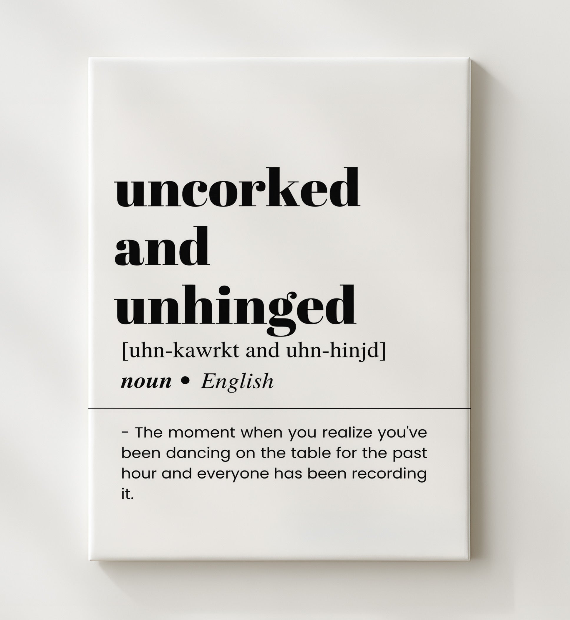 Uncorked and Unhinged - Wine Humor - Canvas bar dictionary wall art