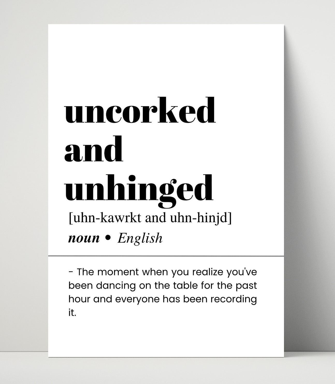 Uncorked and Unhinged - Wine Humor - Unframed Print bar dictionary wall art