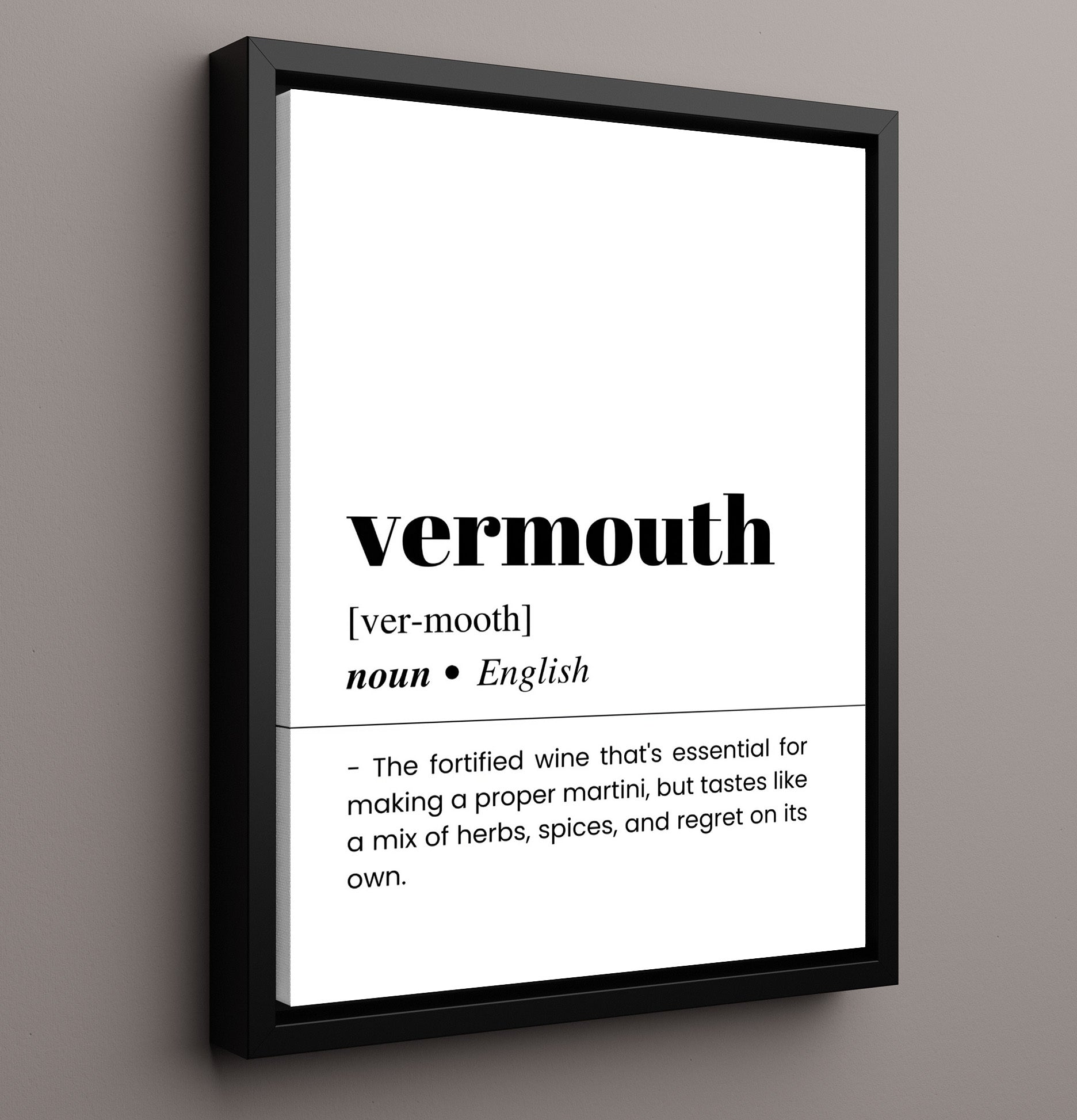 Vermouth - Martini Essential - Framed Canvas bar dictionary wall art