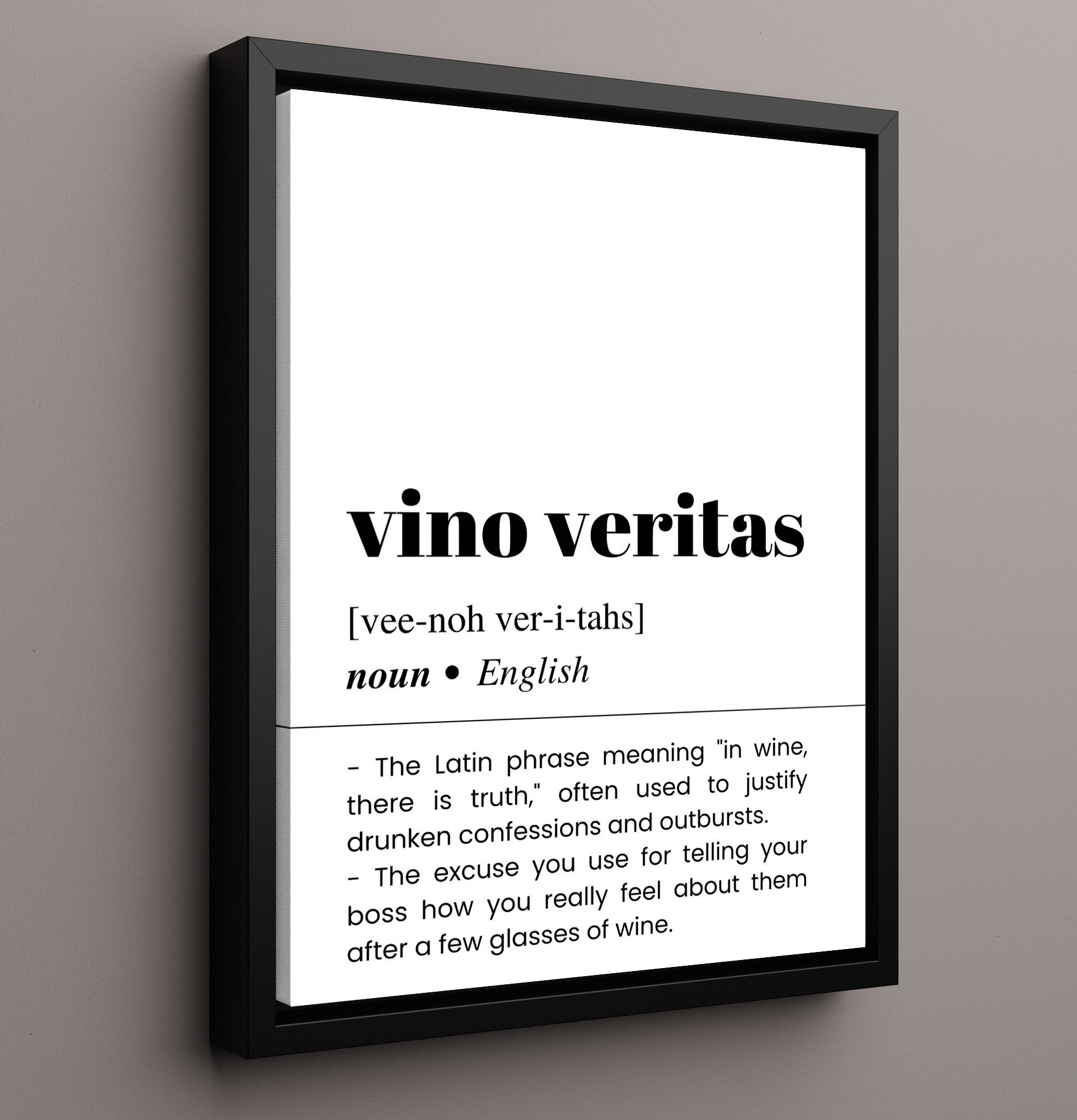 Vino Veritas - In Wine, There Is Truth - Framed Canvas bar dictionary wall art