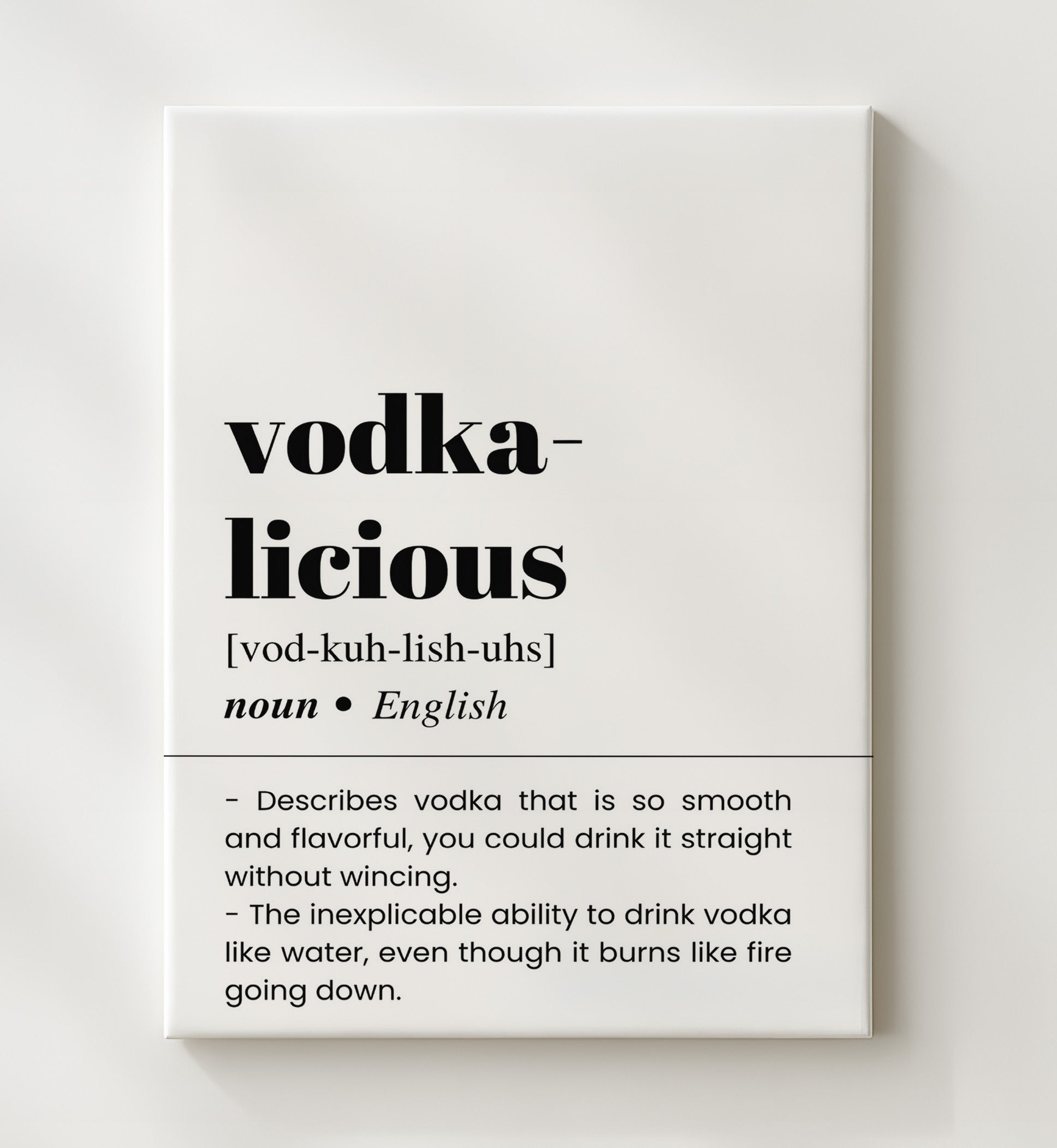 Vodka-Licious - Smooth Straight Vodka - Canvas bar dictionary wall art