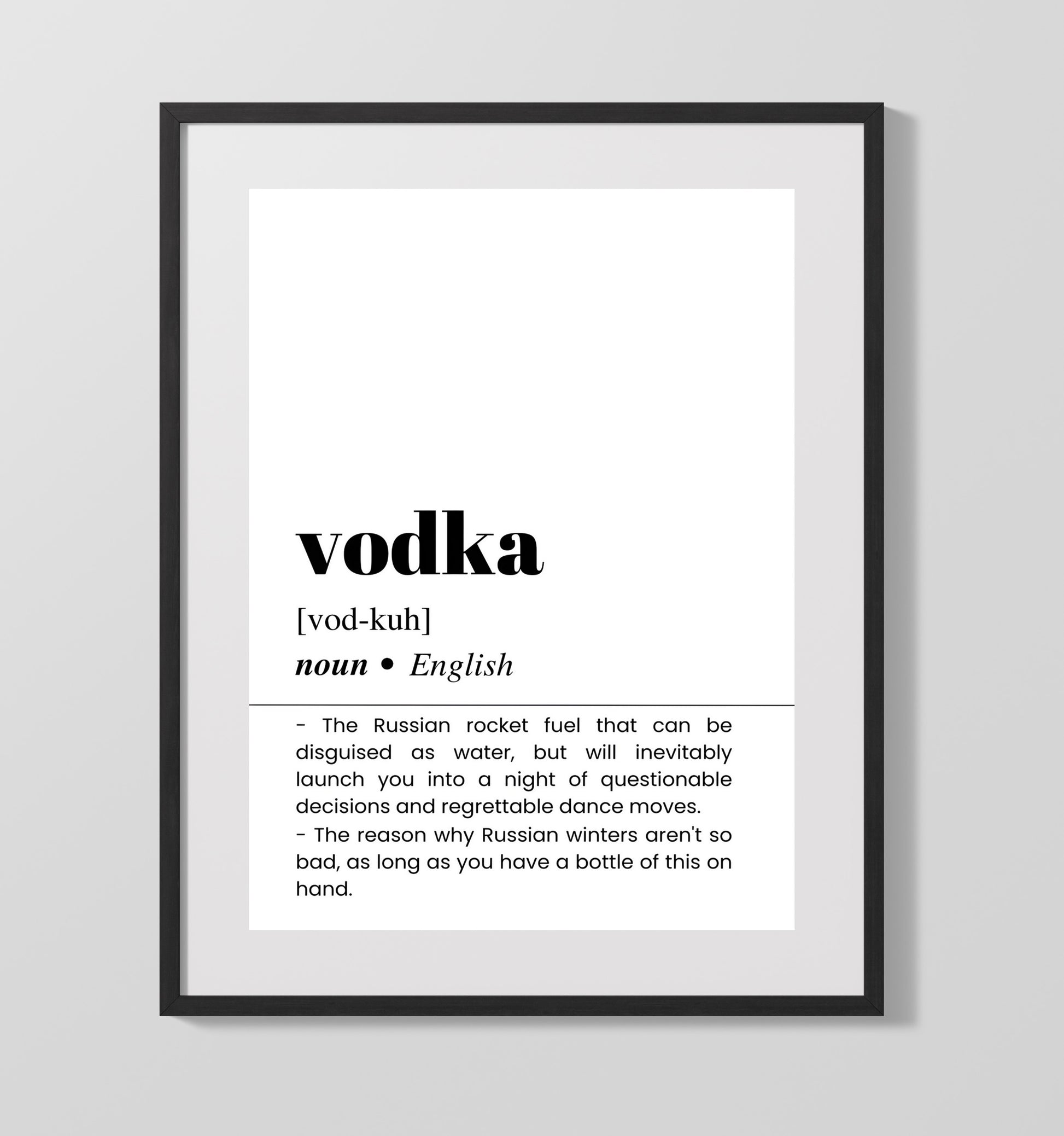 Vodka - Russian Rocket Fuel - Gallery Frame bar dictionary wall art