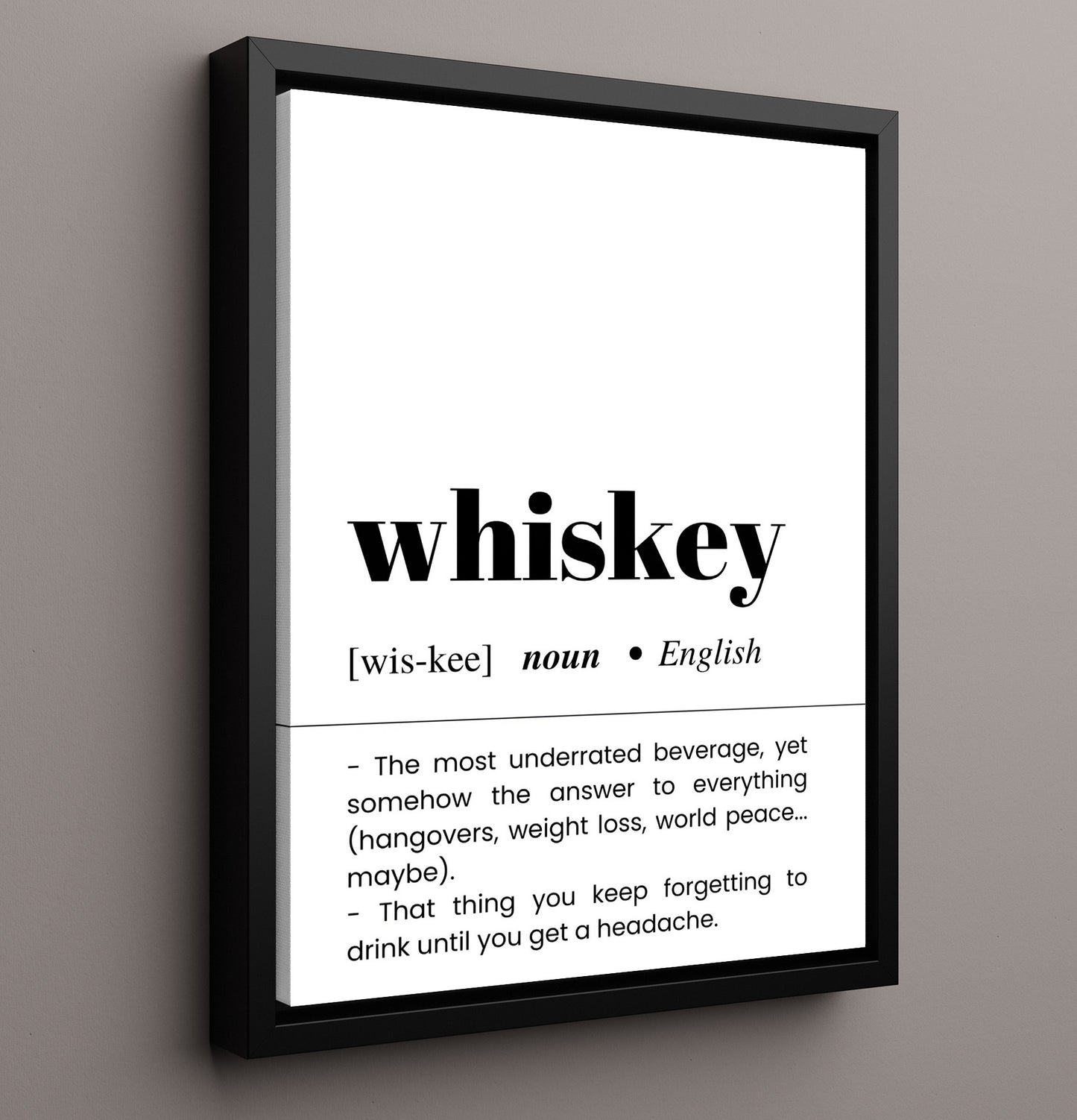 Whiskey - Hydration Humor - Framed Canvas bar dictionary wall art