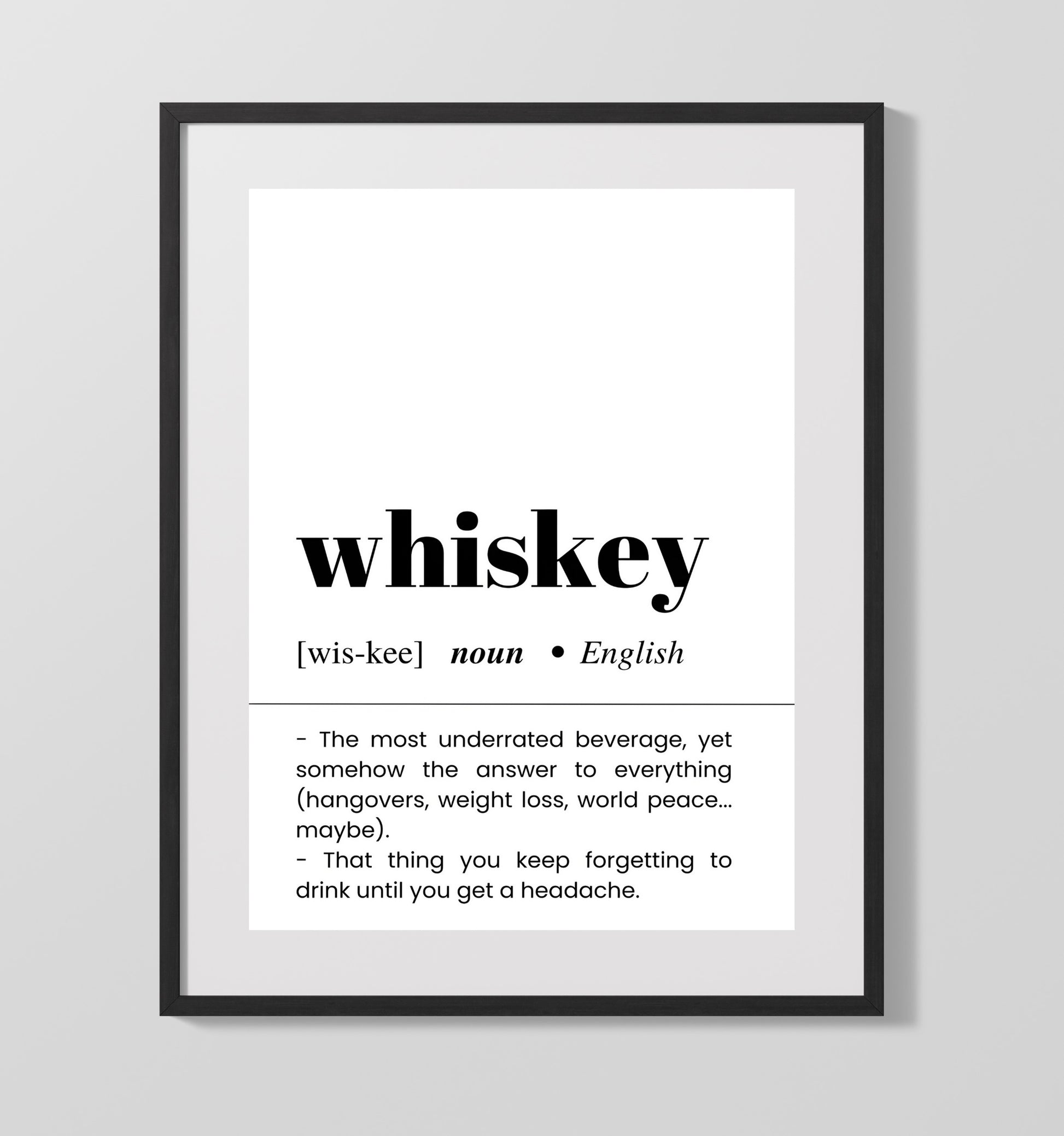 Whiskey - Hydration Humor - Gallery Frame bar dictionary wall art