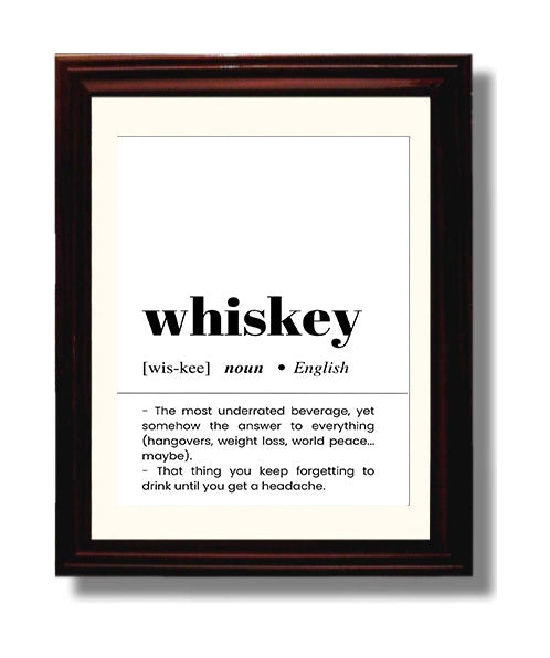 Whiskey - Hydration Humor - Beveled Frame bar dictionary wall art