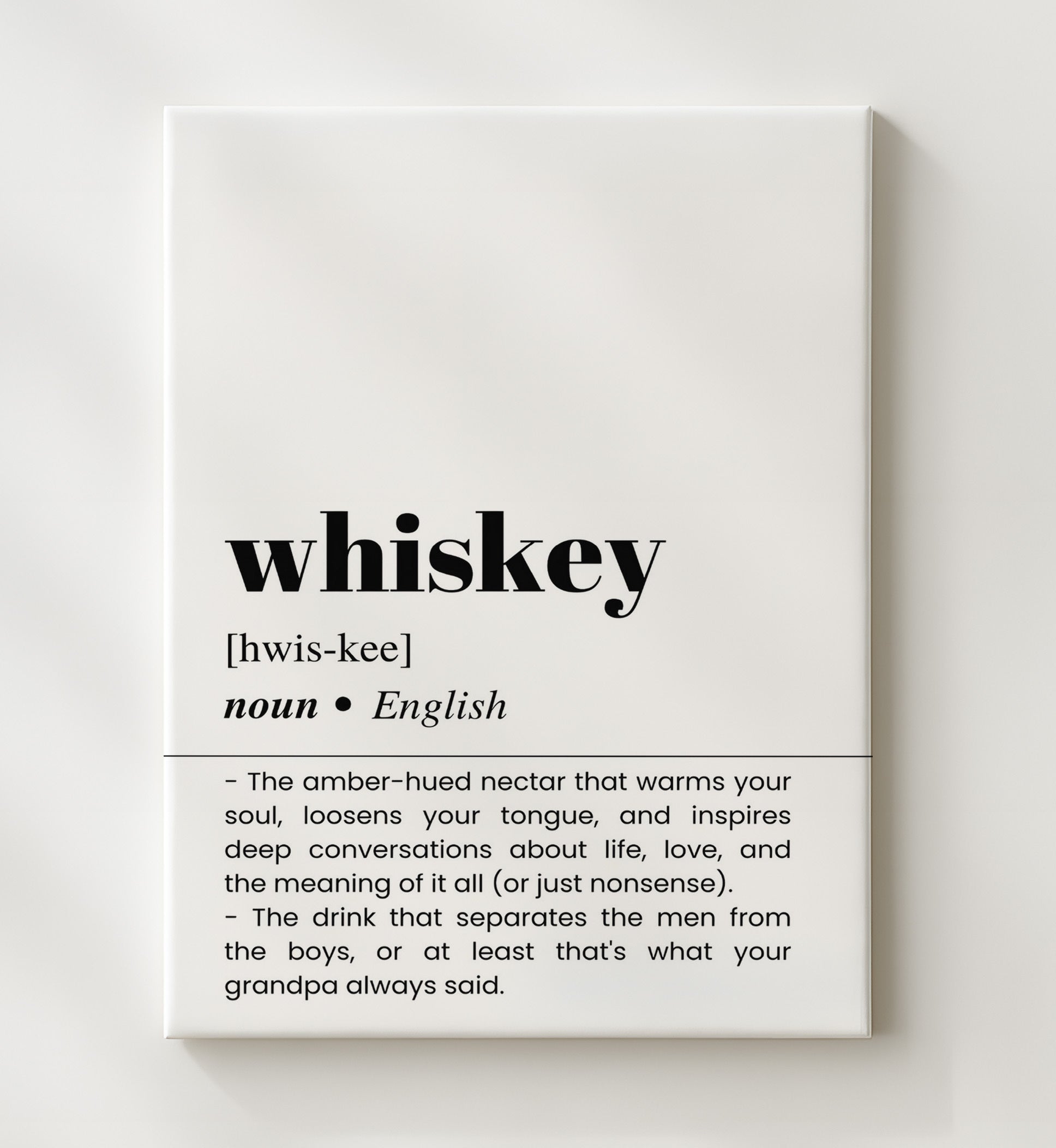Bar Dictionary - Whiskey Soul Warming Spirit 16x20 Canvas Wall Art cocktail wall art print