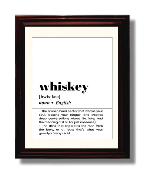 Bar Dictionary - Whiskey Soul Warming Spirit 8x10 Framed Matted Beveled Frame cocktail wall art print