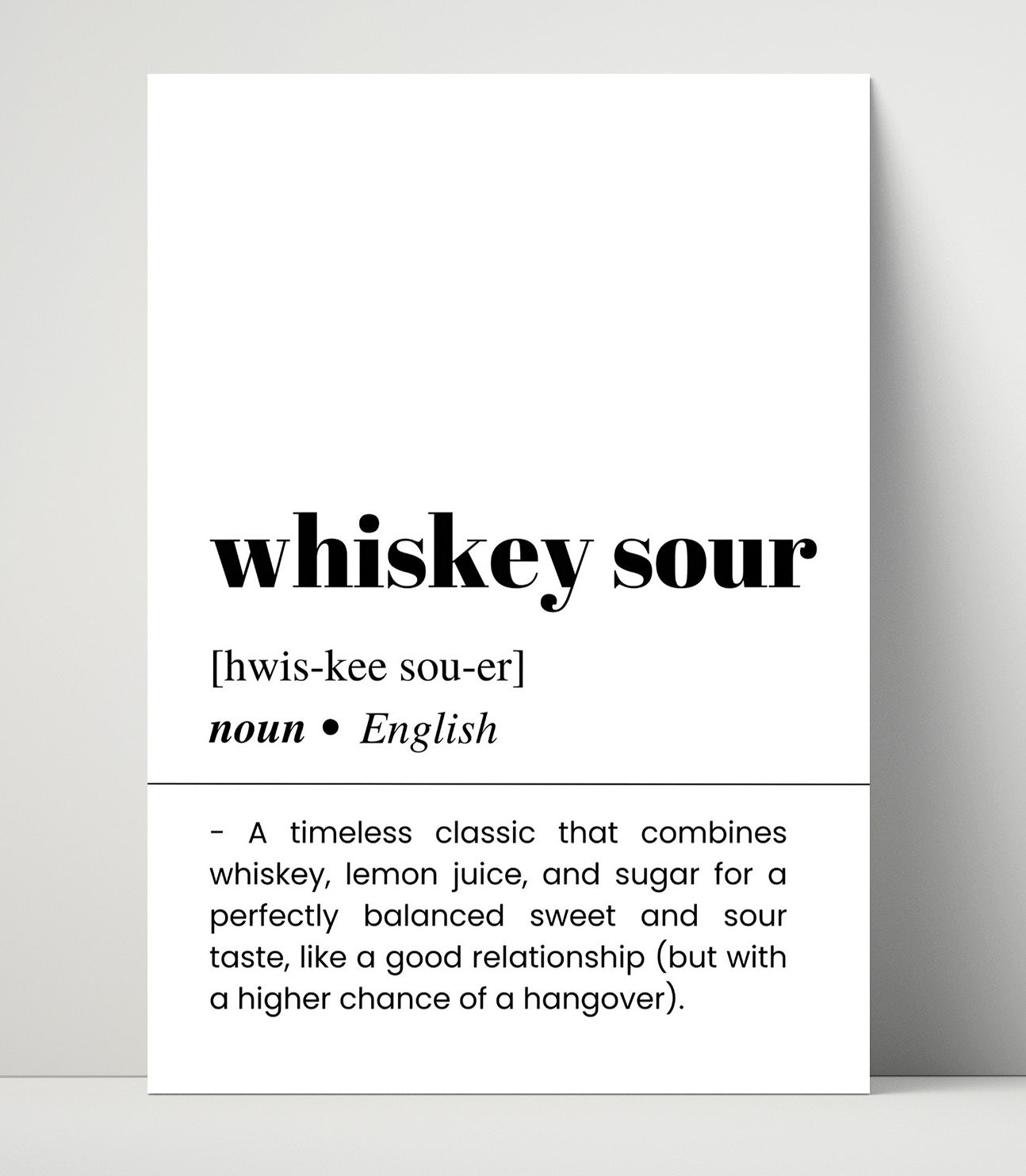 Whiskey Sour - Sweet-and-Sour Classic - Unframed Print bar dictionary wall art