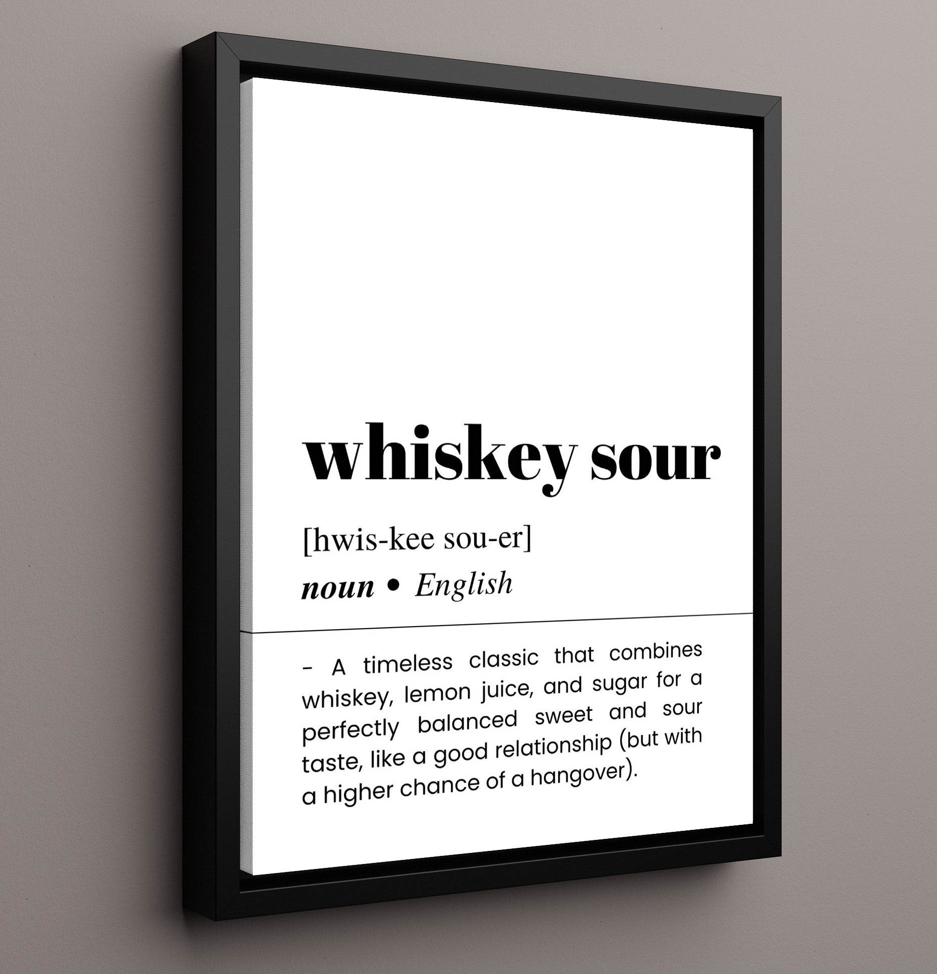 Whiskey Sour - Sweet-and-Sour Classic - Framed Canvas bar dictionary wall art