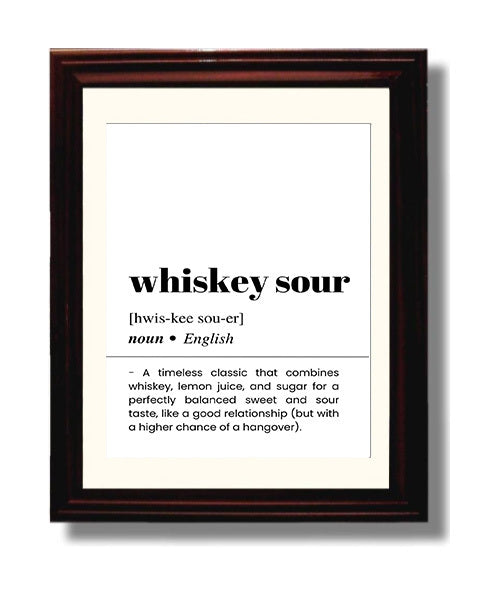 Whiskey Sour - Sweet-and-Sour Classic - Beveled Frame bar dictionary wall art