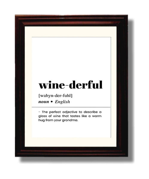 Bar Dictionary - Wine-Derful Warm Hug 8x10 Framed Matted Beveled Frame cocktail wall art print