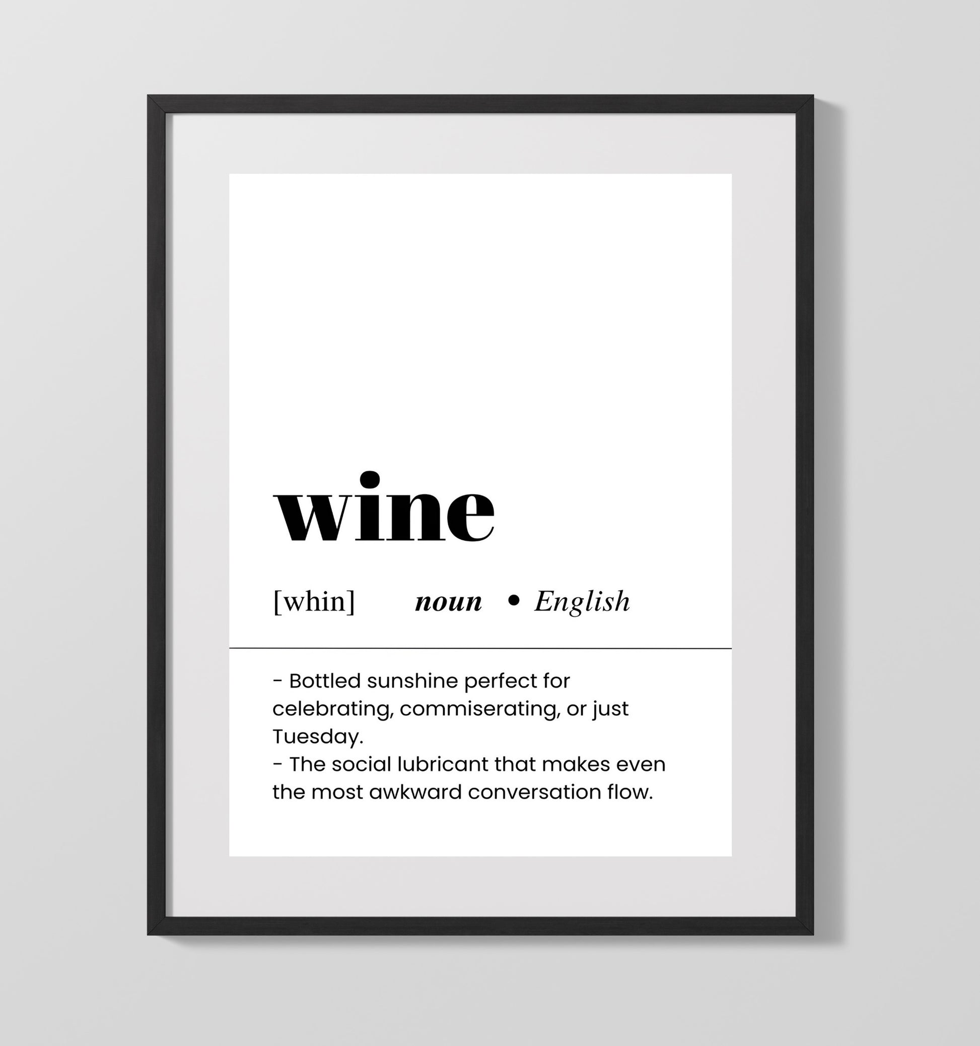Wine - Bottled Sunshine Social Lubricant - Gallery Frame bar dictionary wall art