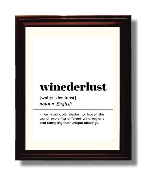 Winederlust - Wine Region Explorer - Beveled Frame bar dictionary wall art