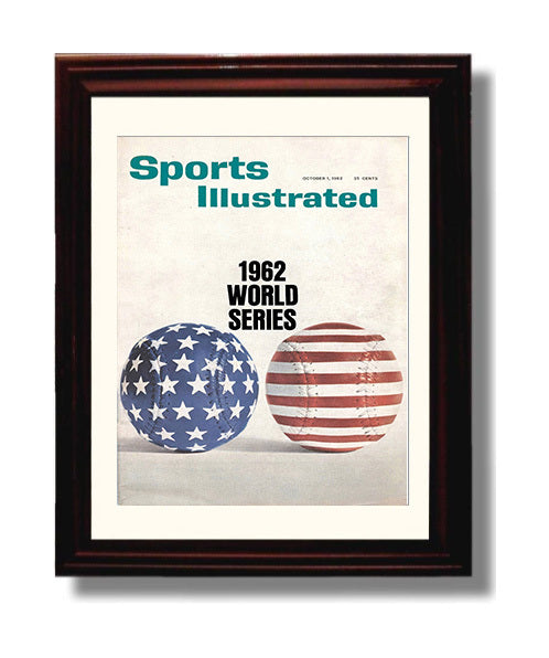 1962 Series - American Flag Baseball SI Cover Wall Art 8x10 Beveled Frame wall art print – Baseball Wall Art decor