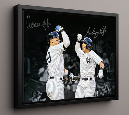 Aaron Judge and Anthony Volpe - Yankees Celebration 8x10 Framed Canvas baseball wall art