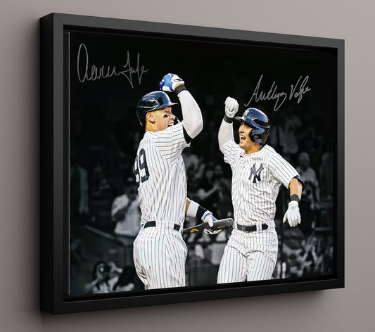 Aaron Judge and Anthony Volpe - Yankees Celebration 8x10 Framed Canvas baseball wall art