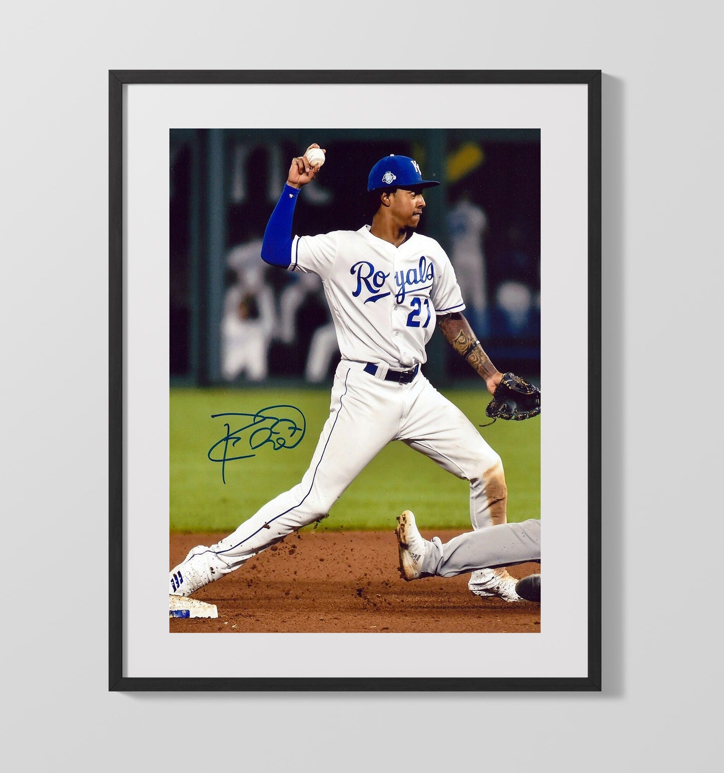 Adalberto Mondesi - Infield throw at second base Baseball Wall Art 16x20 Gallery Frame wall art print – Baseball Wall Art decor