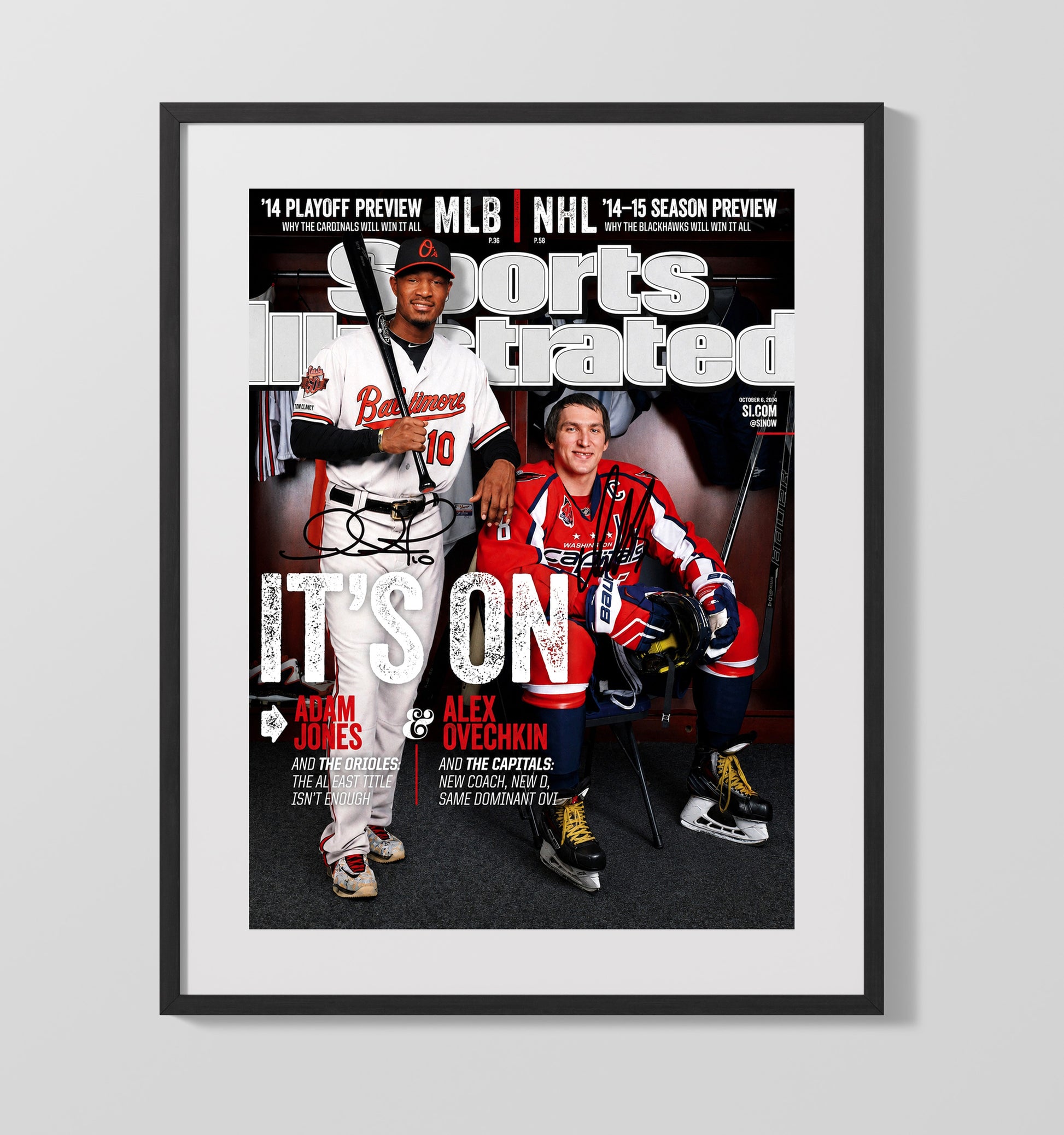 Adam Jones and Alex Ovechkin - Cross - sport feature SI cover 2014 Baseball Wall Art 16x20 Gallery Frame wall art print – Baseball Wall Art decor