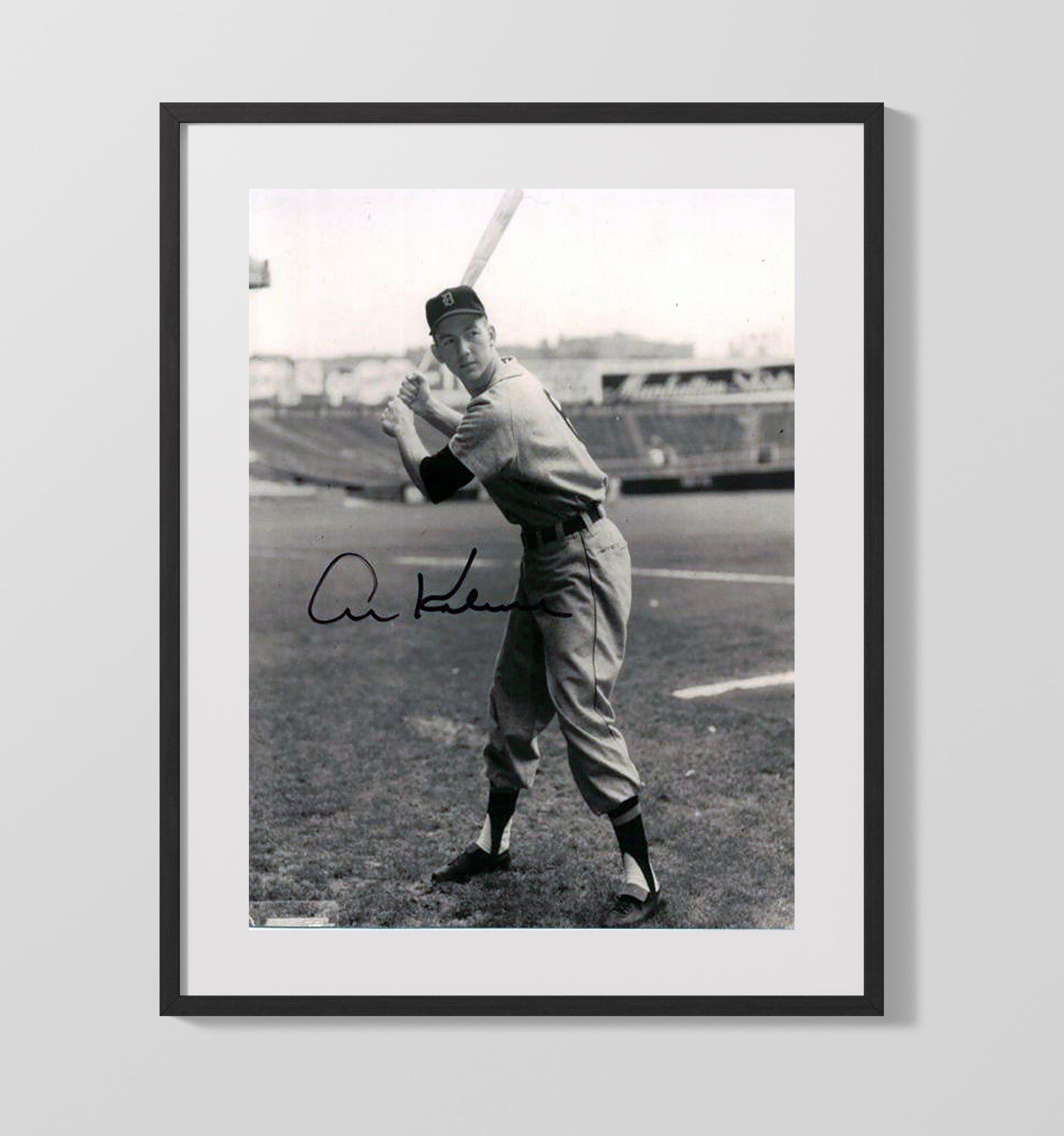 Al Kaline - Black and white full - length batting stance Baseball Wall Art 16x20 Gallery Frame wall art print – Baseball Wall Art decor