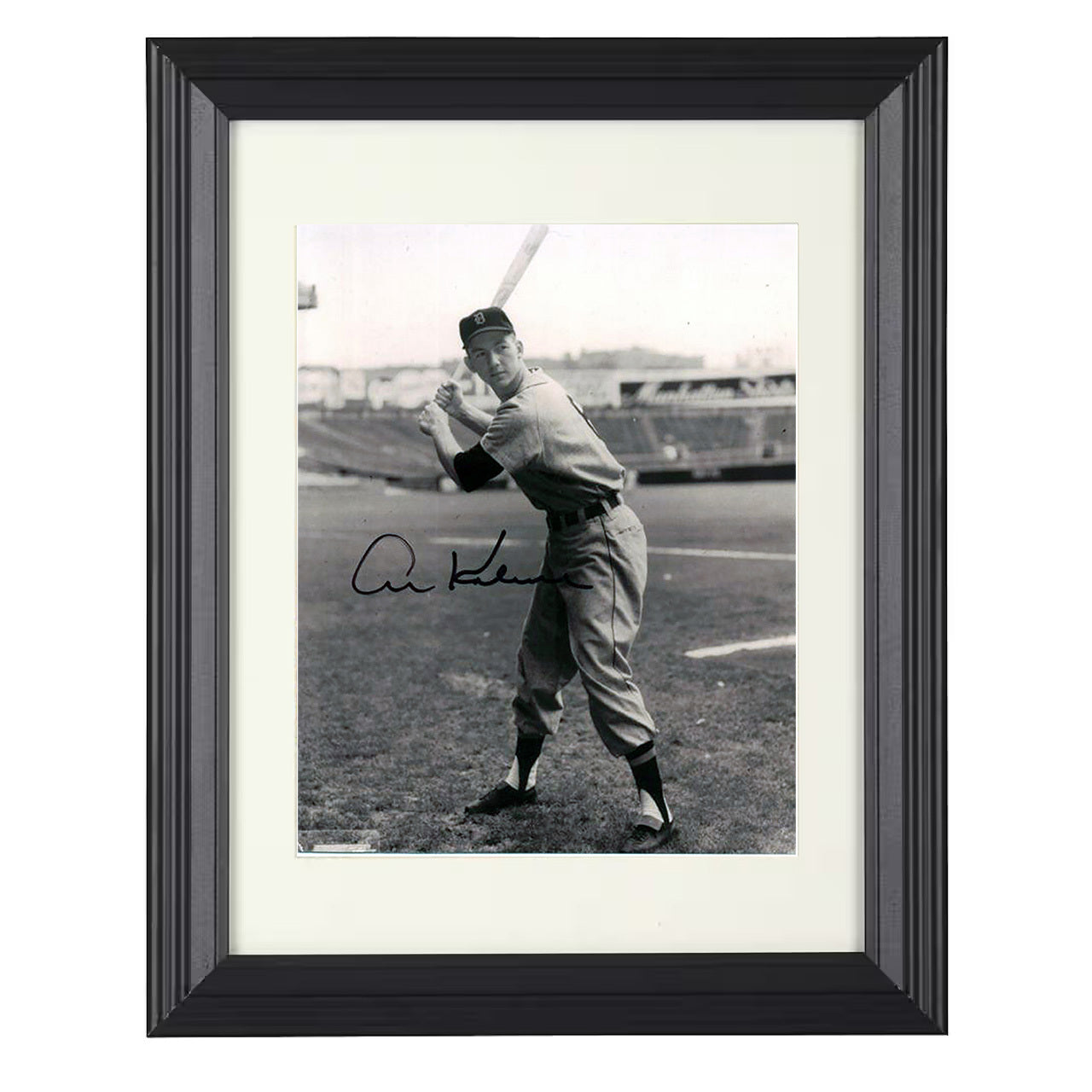 Al Kaline - Black and white full-length batting stance 8x10 black beveled framed baseball wall art