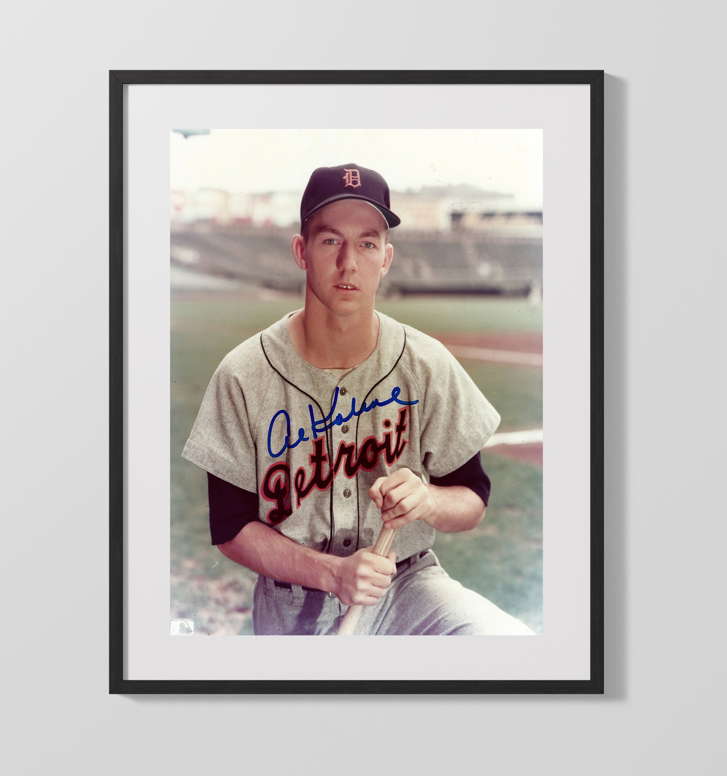 Al Kaline - Kneeling bat pose color portrait Baseball Wall Art 16x20 Gallery Frame wall art print – Baseball Wall Art decor